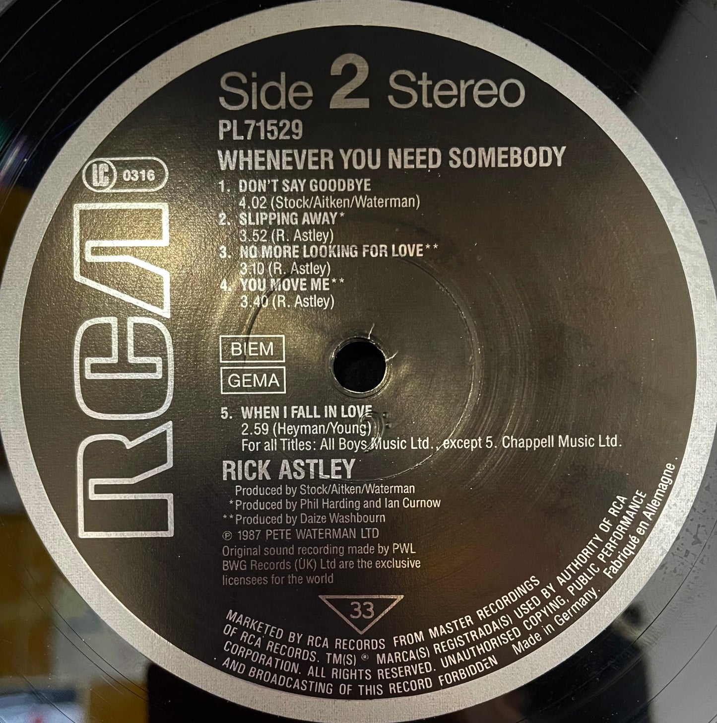 Rick Astley – Whenever You Need Somebody - USED Vinyl LP
