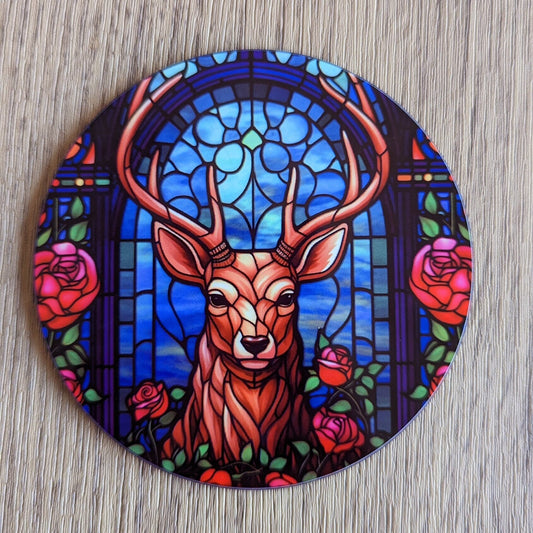 Majestic Stag – Stained Glass Effect Circular Drinks Coaster