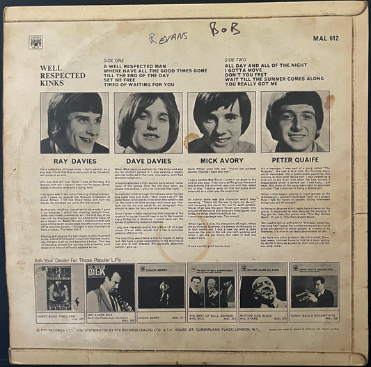 The Kinks – Well Respected Kinks - USED Vinyl 12" LP