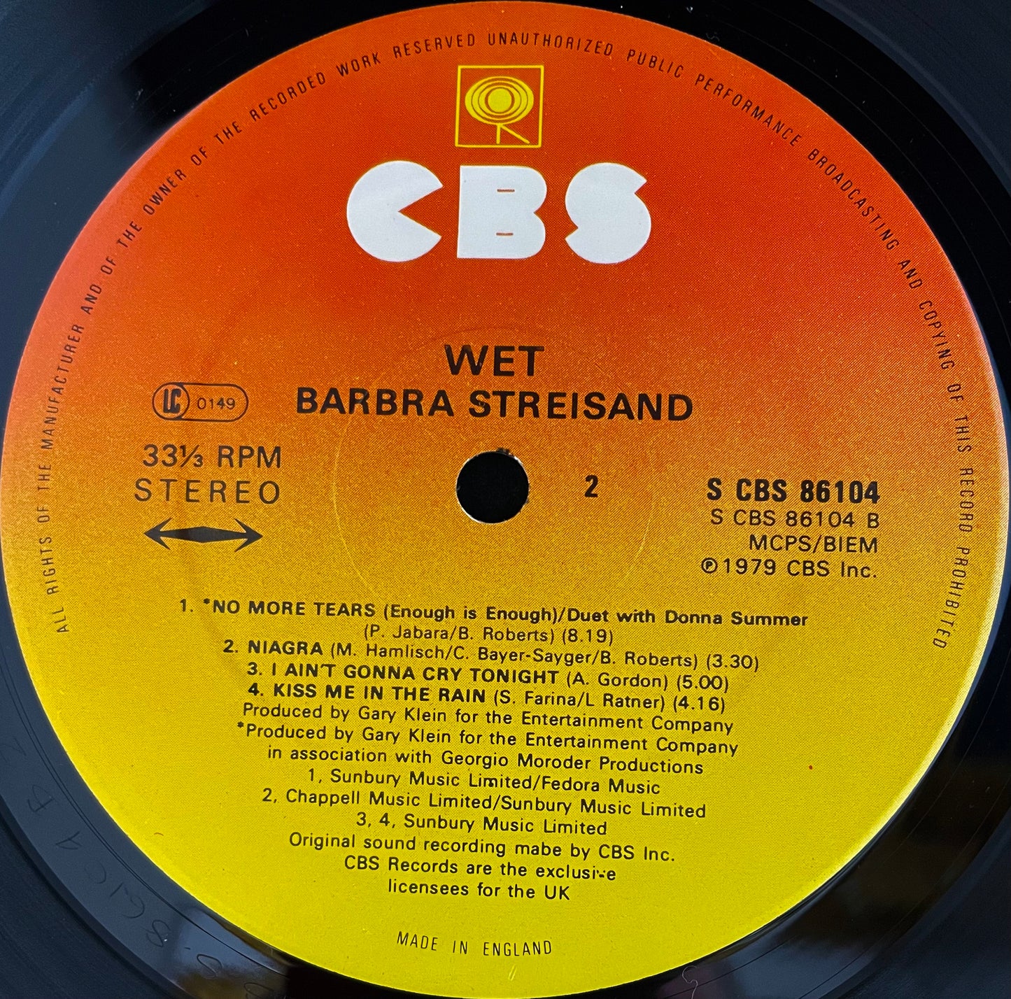 Barbra Streisand – Wet - USED Vinyl LP