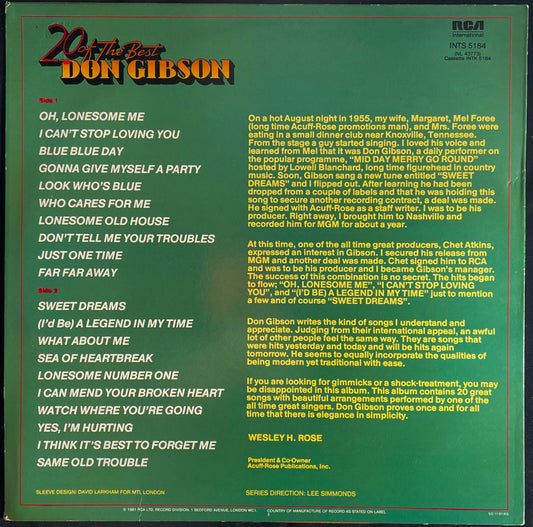 Don Gibson – 20 Of The Best - USED Vinyl LP