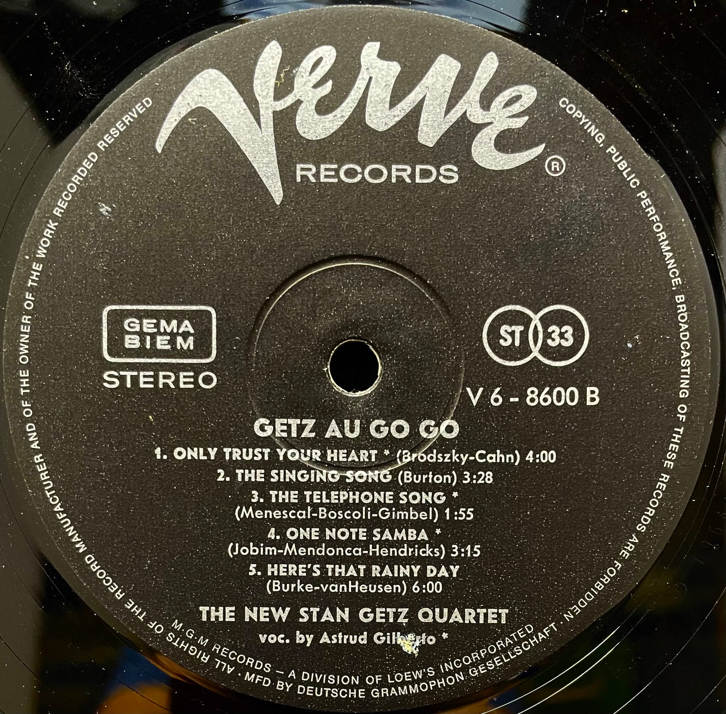 The New Stan Getz Quartet Featuring Astrud Gilberto – Getz Au Go Go - USED Vinyl LP