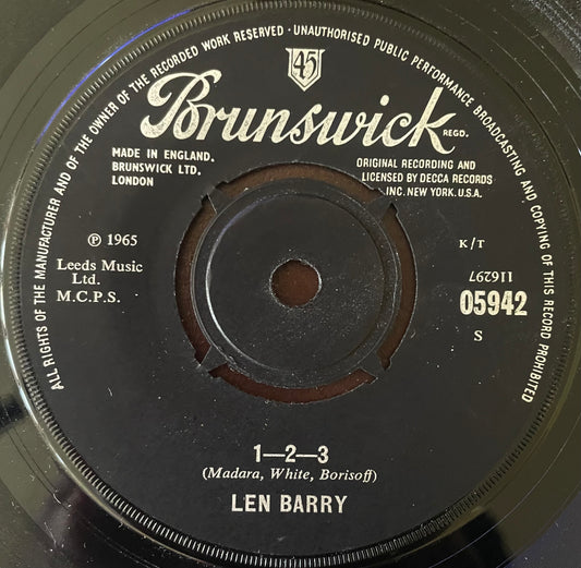Len Barry – 1-2-3 - USED Vinyl 7" Single