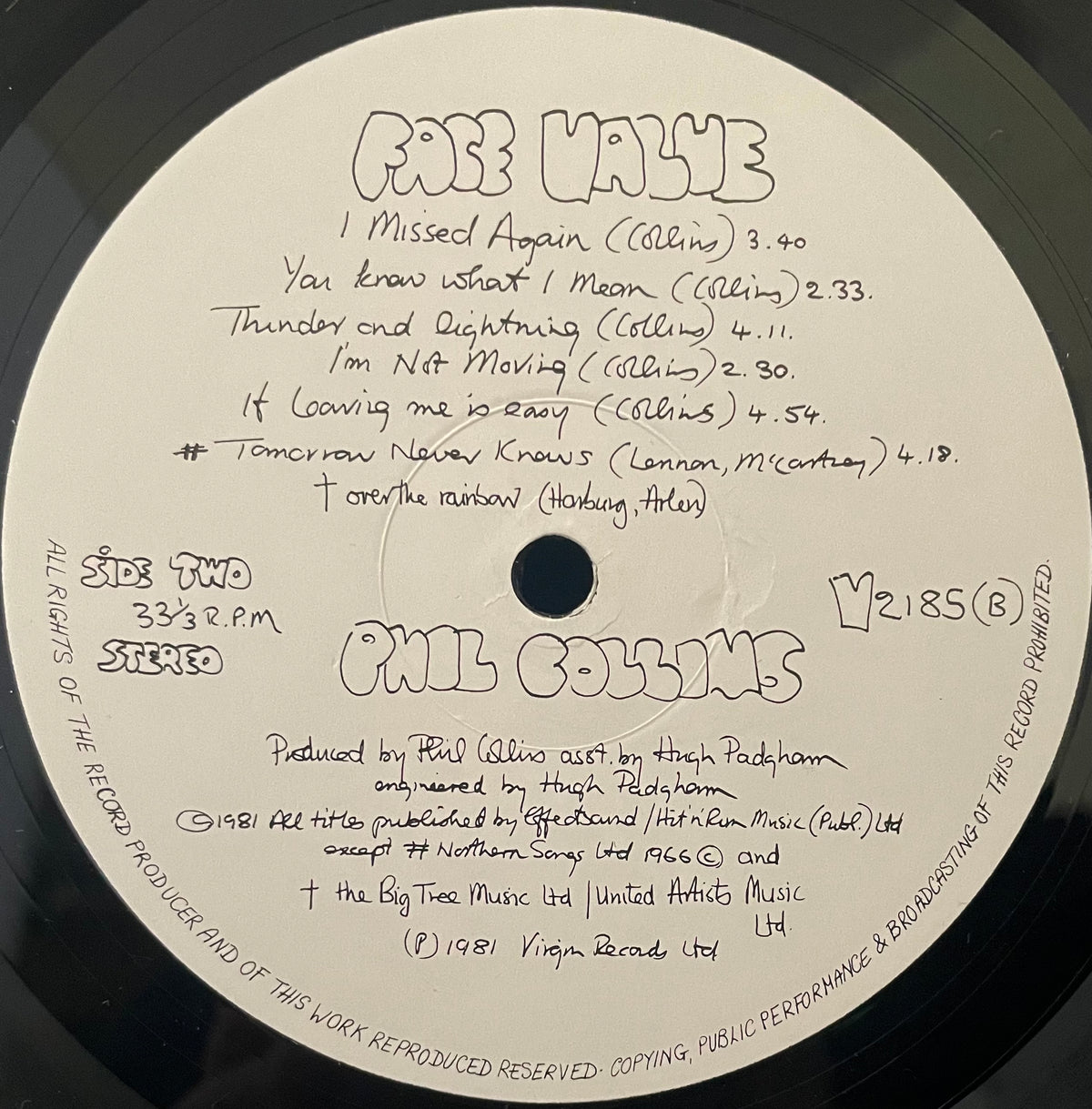 Phil Collins – Face Value - USED Vinyl 12" LP