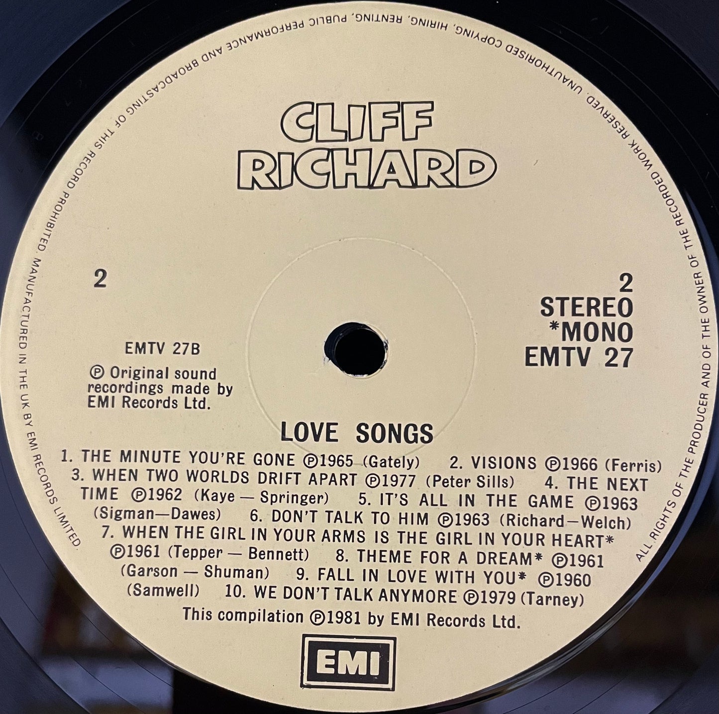 Cliff Richard – Love Songs - USED Vinyl LP