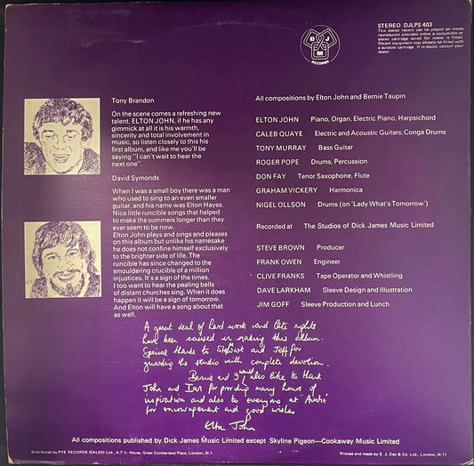 Elton John – Empty Sky - USED Vinyl LP - Purple Translucent