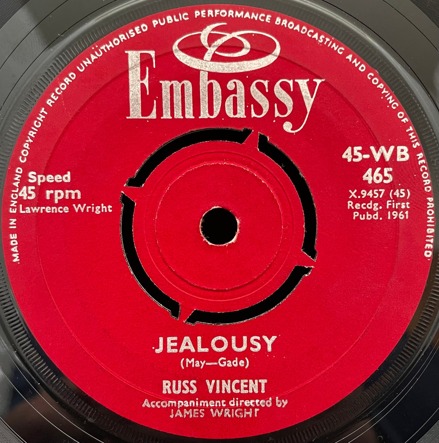 Russ Vincent – ​​Jealousy / Hats Of To Larry – gebrauchte 7"-Vinyl-Single