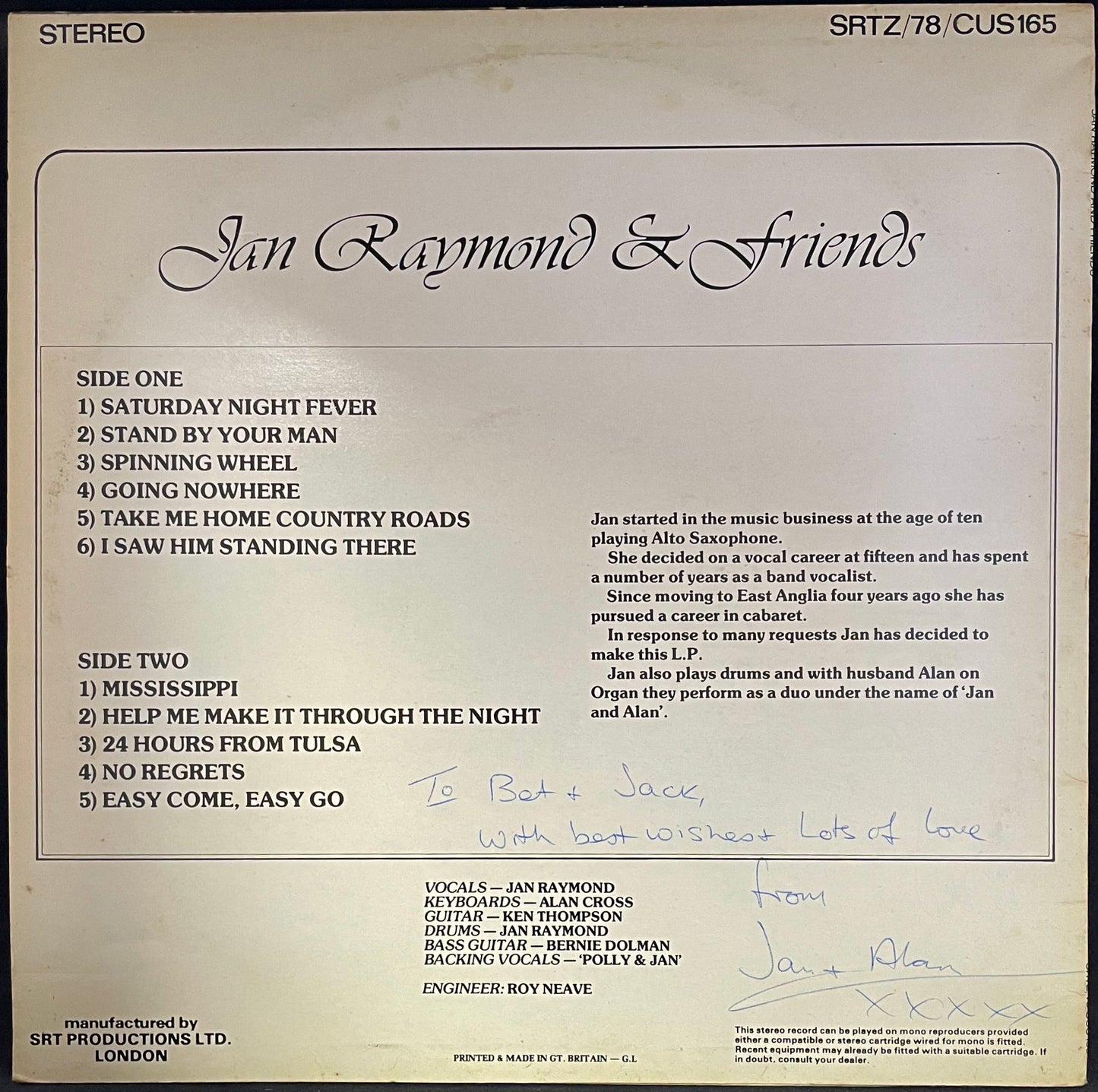 Jan Raymond – Jan Raymond & Friends - USED Vinyl LP