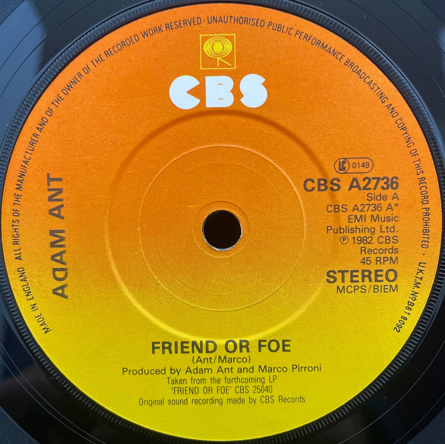 Adam Ant – Friend Or Foe – USED Vinyl 7" Single