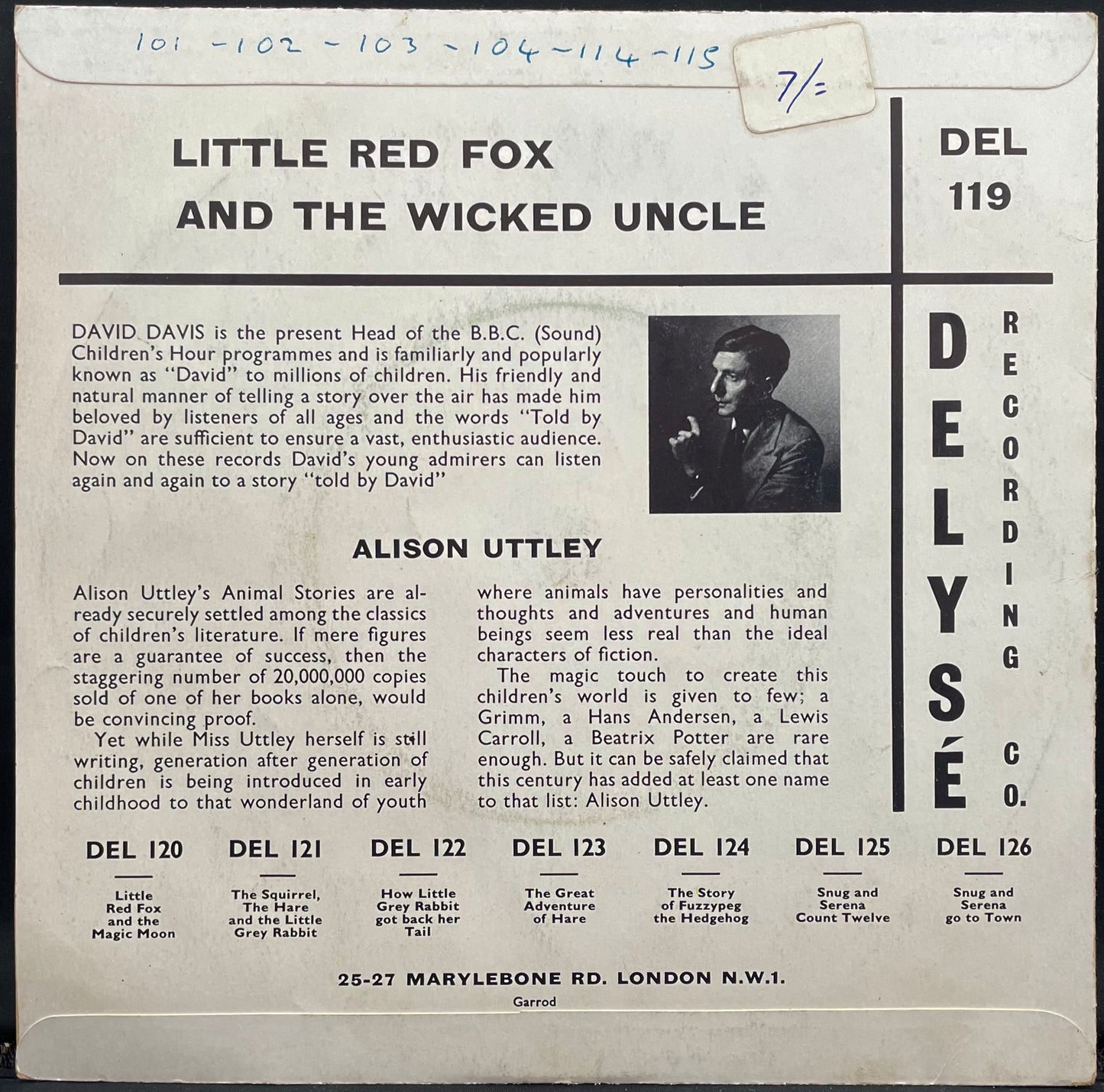 Alison Uttley/David Davis – Little Red Fox And The Wicked Uncle– USED Vinyl 7" Single