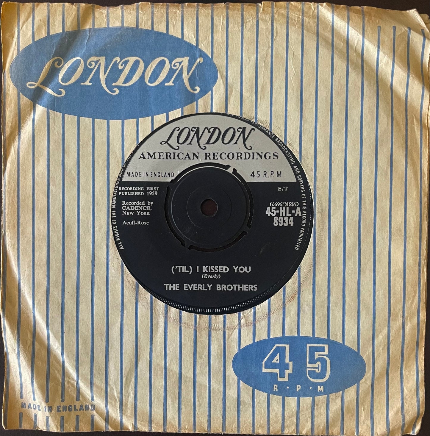 The Everly Brothers – ('Til) I Kissed You - USED Vinyl 7" Single