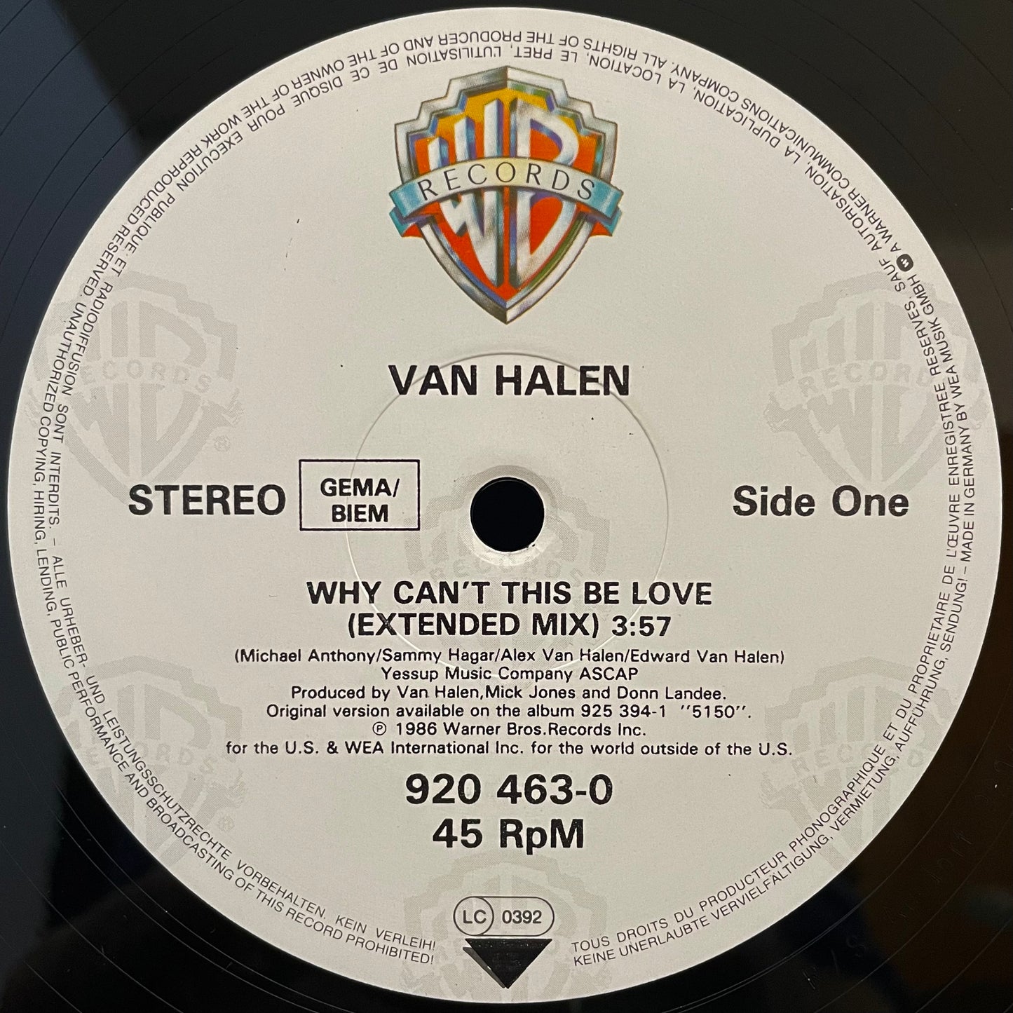 Van Halen – Why Can't This Be Love (E X T E N D E D Mix) / Get Up –USED Vinyl 12" Single