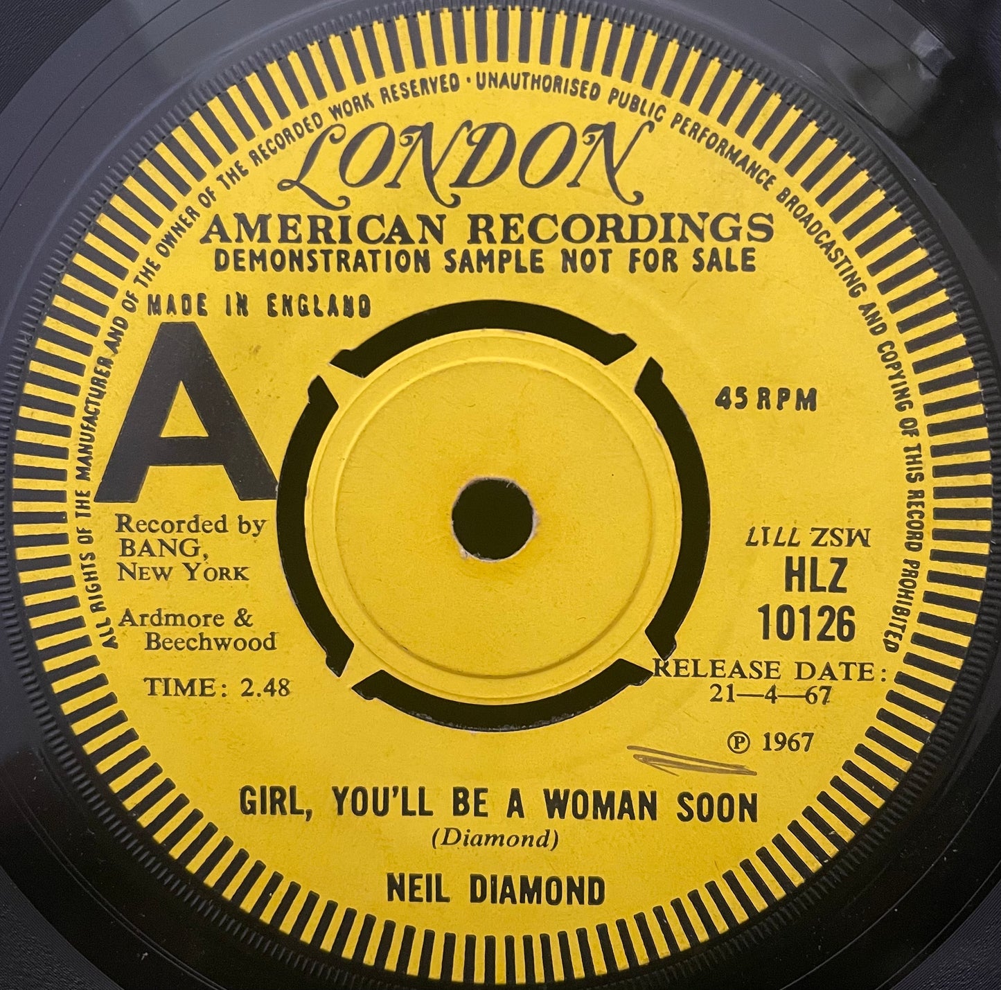 Neil Diamond –  Girl, You'll Be A Woman Soon - USED Vinyl 7" Single PROMO