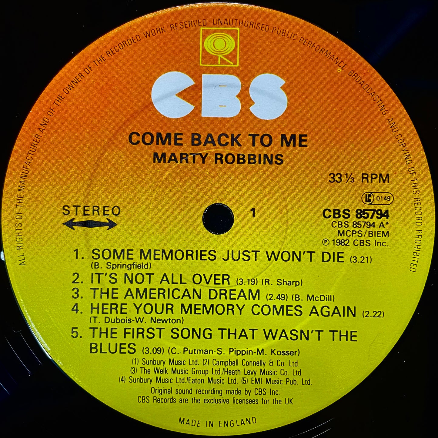 Marty Robbins – Come Back To Me - USED Vinyl LP