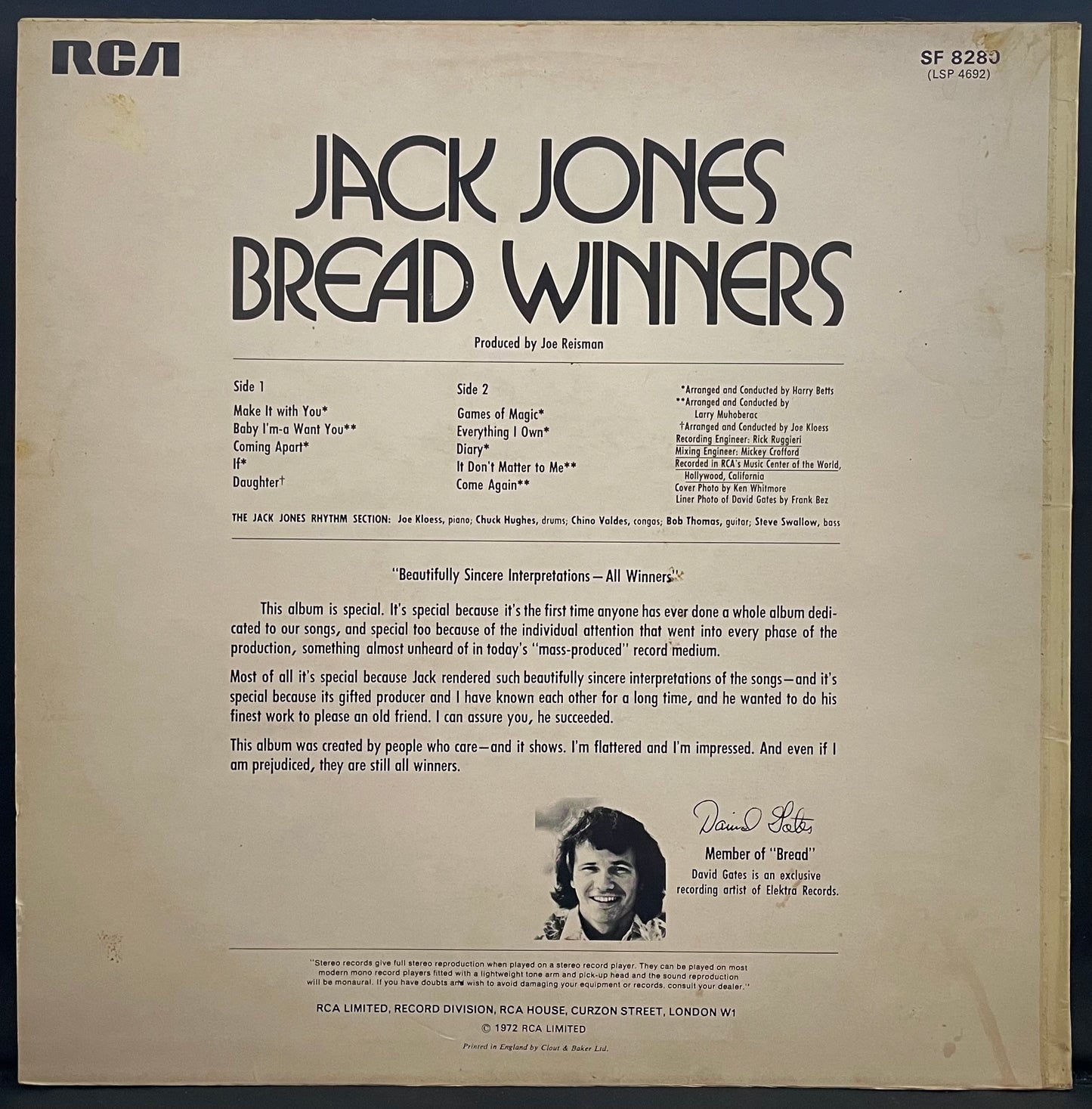 Jack Jones – Bread Winners – gebrauchte Vinyl-LP