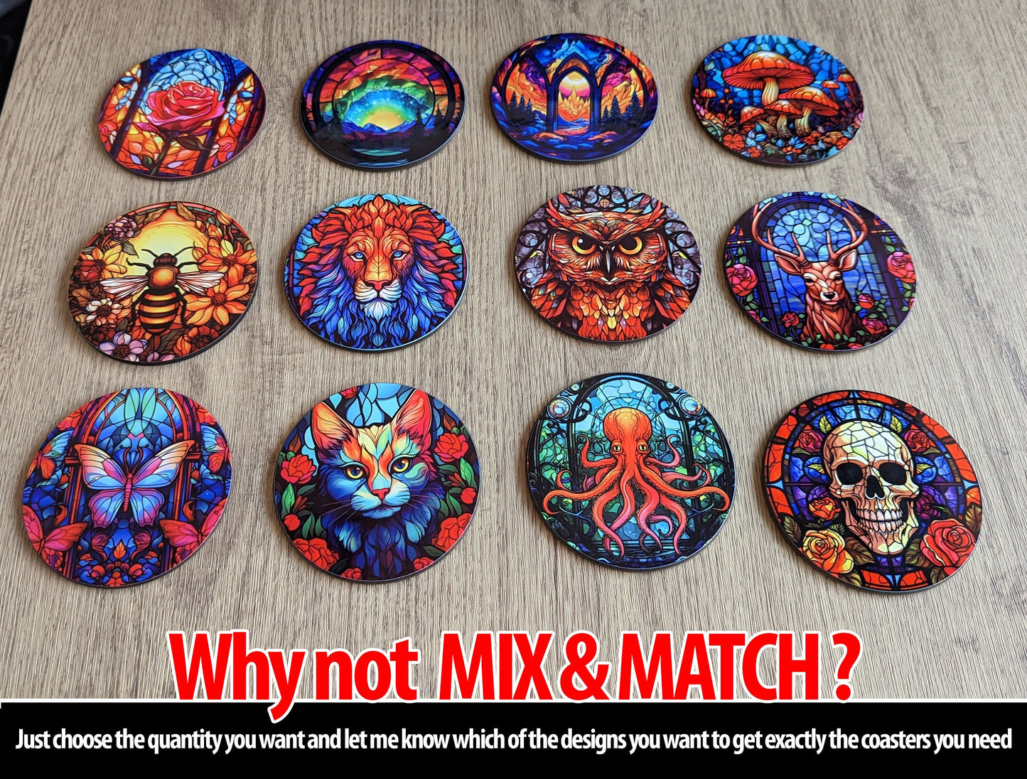 magic mushrooms | stained glass effect circular coaster