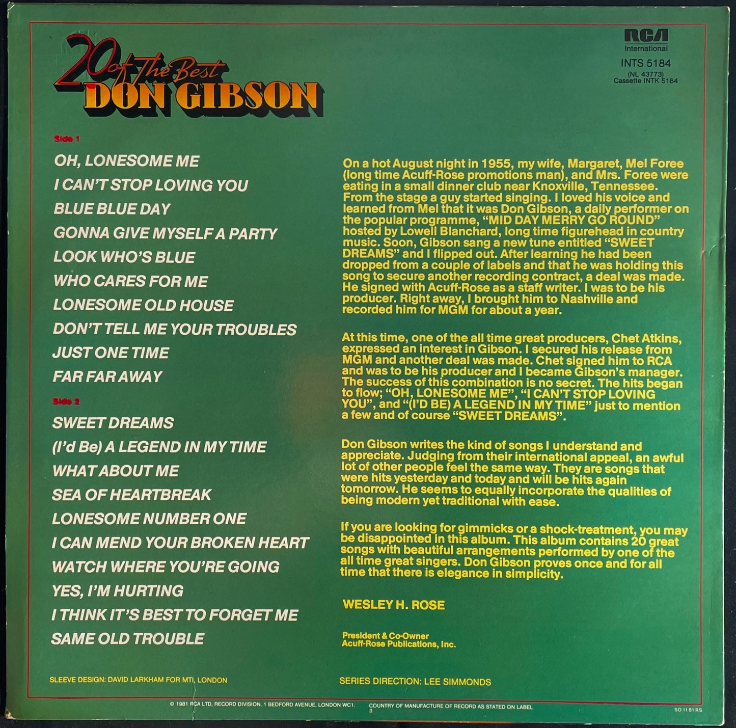 Don Gibson – 20 Of The Best - USED Vinyl LP