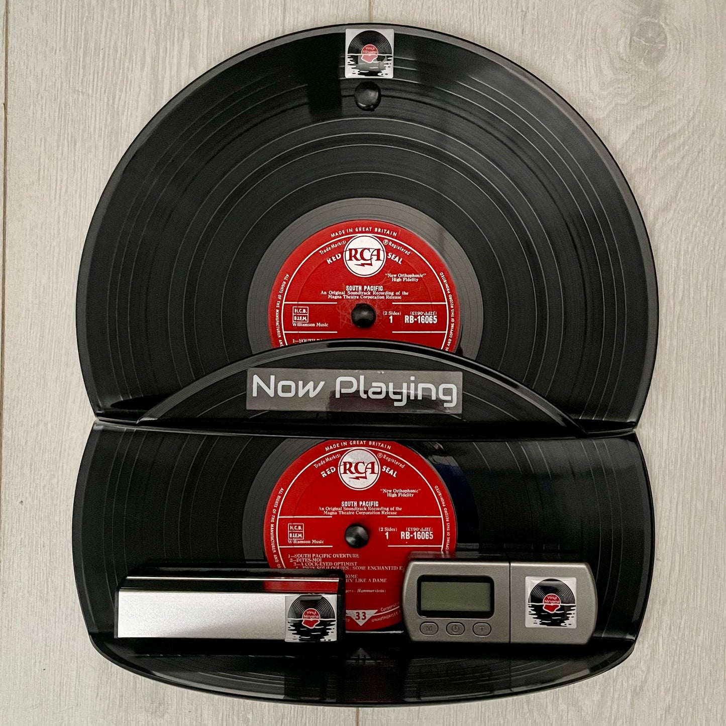 The ‘Red Seal’ Wall Mounted ‘Now Playing’ Vinyl Record Stand with Shelf