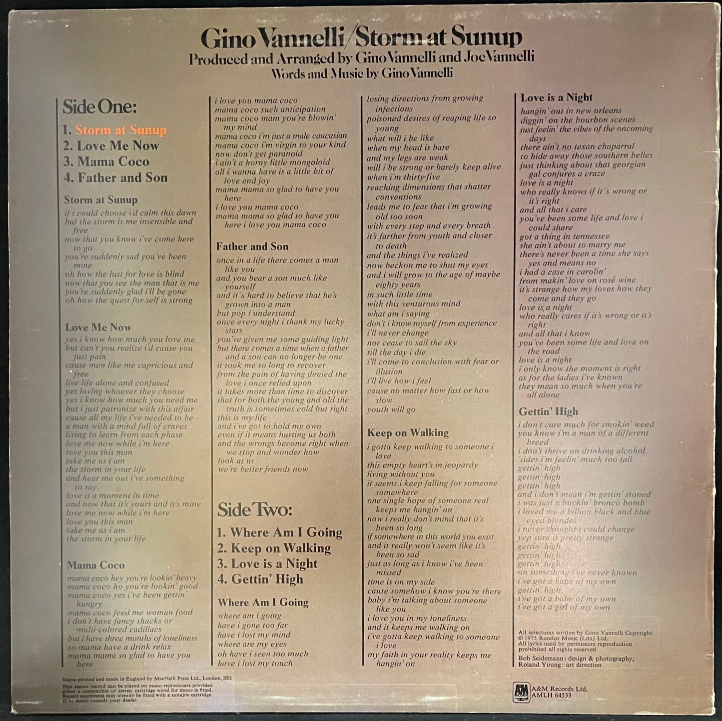 Gino Vannelli – Storm At Sunup - USED Vinyl LP