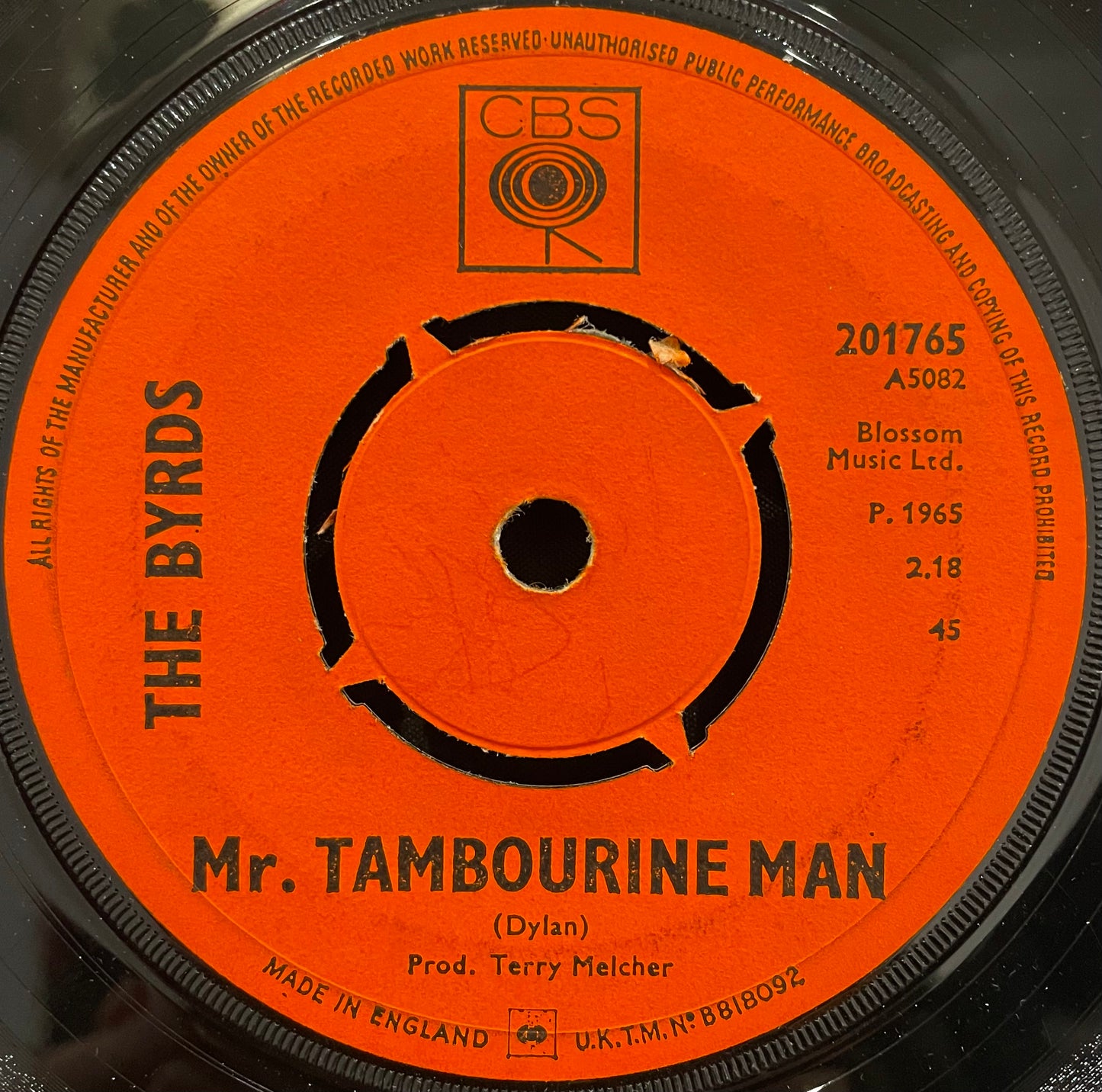 The Byrds – Mr. Tambourine Man – USED Vinyl 7" Single