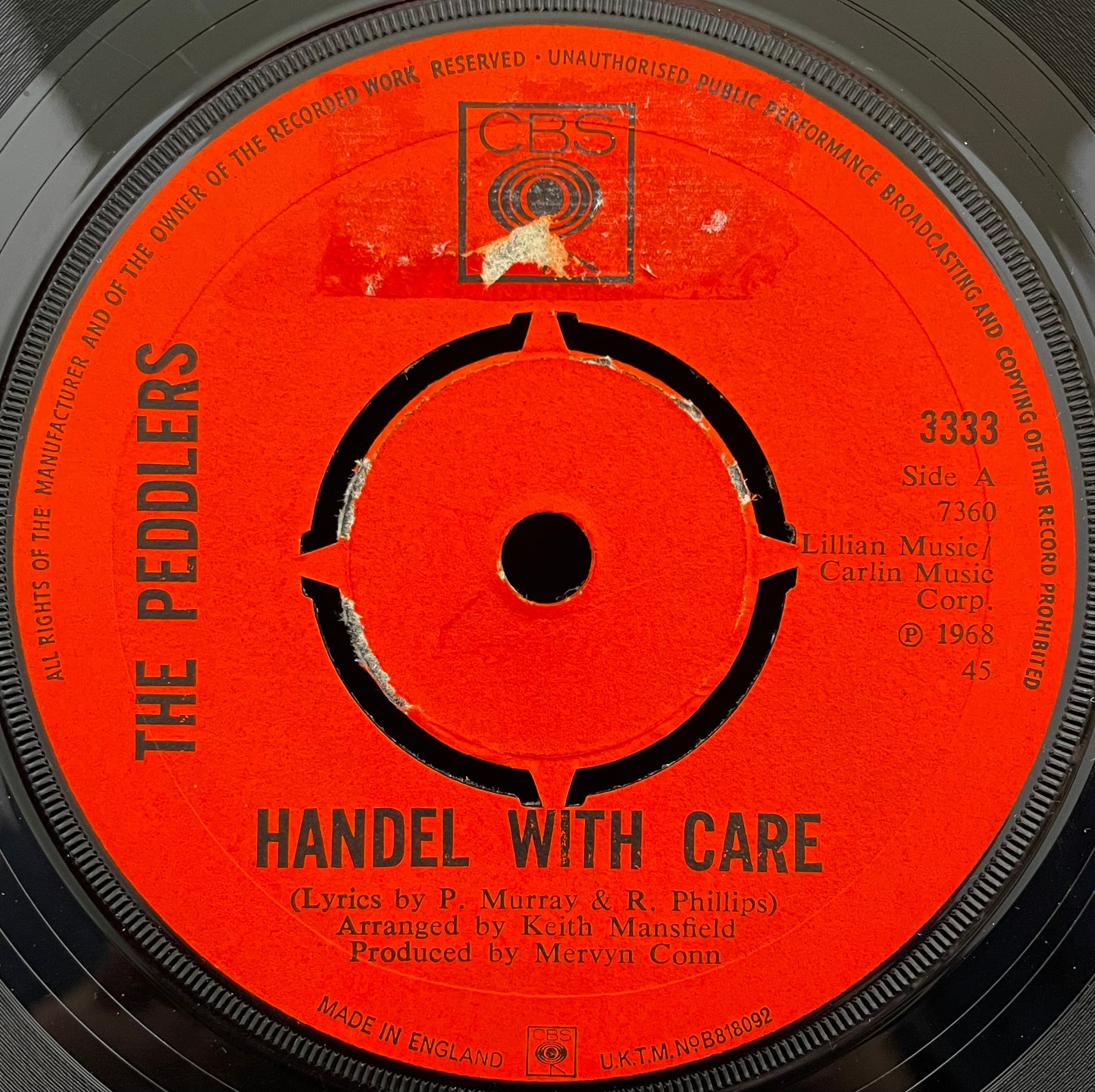 The Peddlers – Handel With Care – USED Vinyl 7" Single