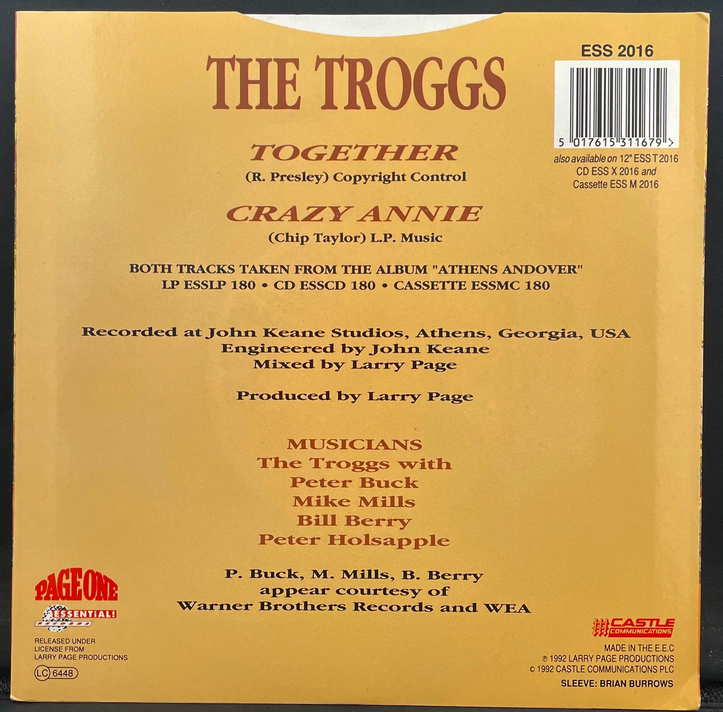 The Troggs ‎– Together / Crazy Annie – USED Vinyl 7" Single