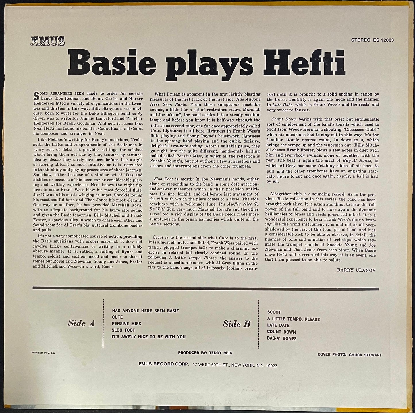 Count Basie – Basie Plays Hefti - USED Vinyl LP