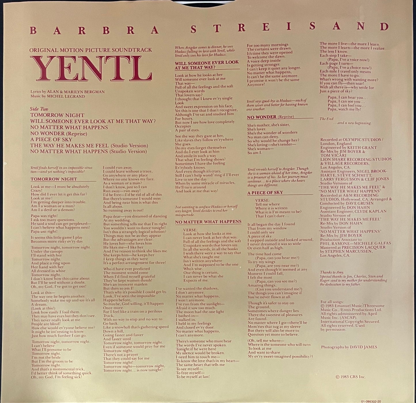 Barbra Streisand – Yentl - Original Motion Picture Soundtrack - USED Vinyl LP