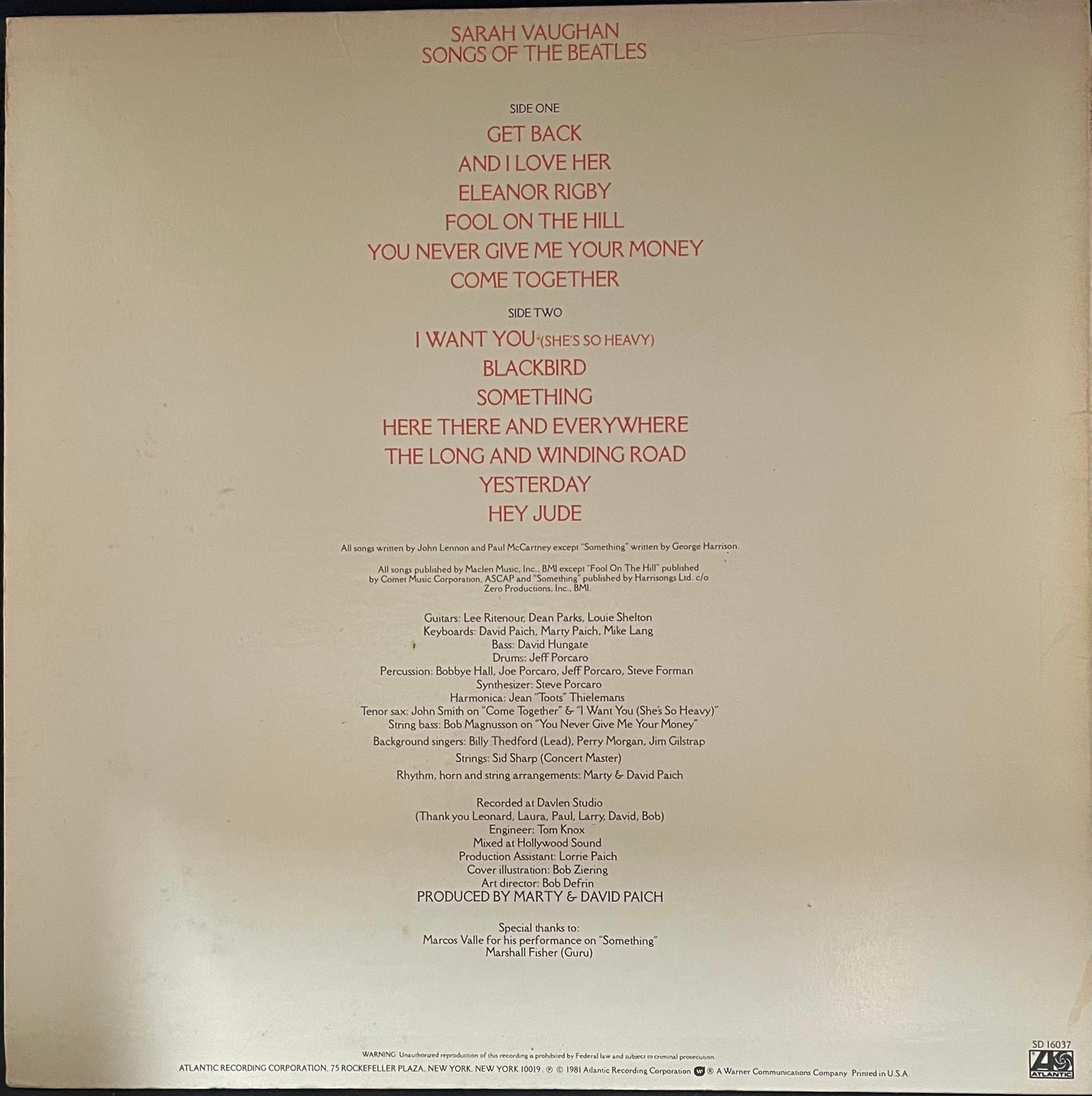 Sarah Vaughan – Songs Of The Beatles - USED Vinyl LP