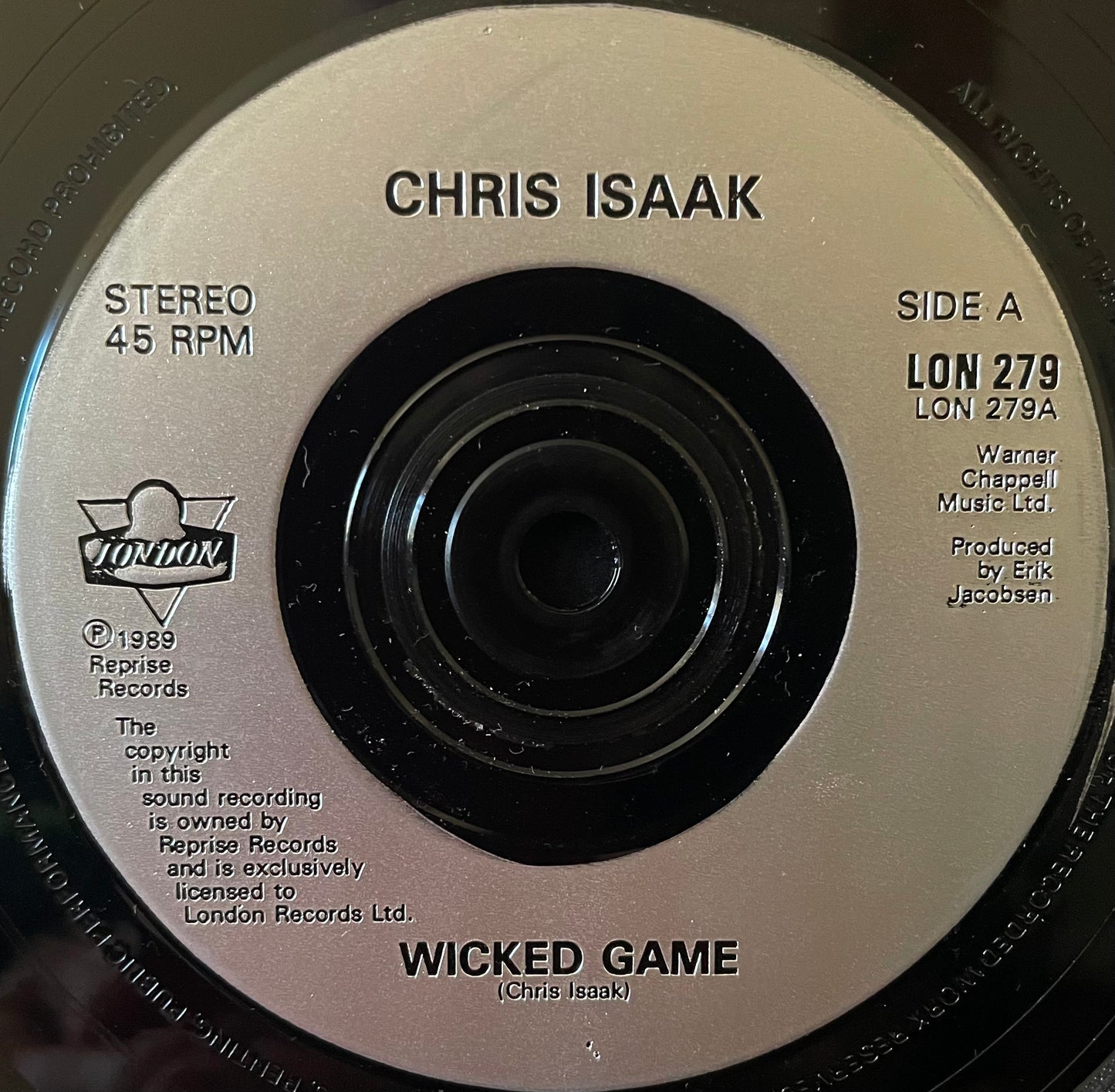 Chris Isaak – Wicked Game - USED Vinyl 7" Single  - Limited Edition Poster Sleeve