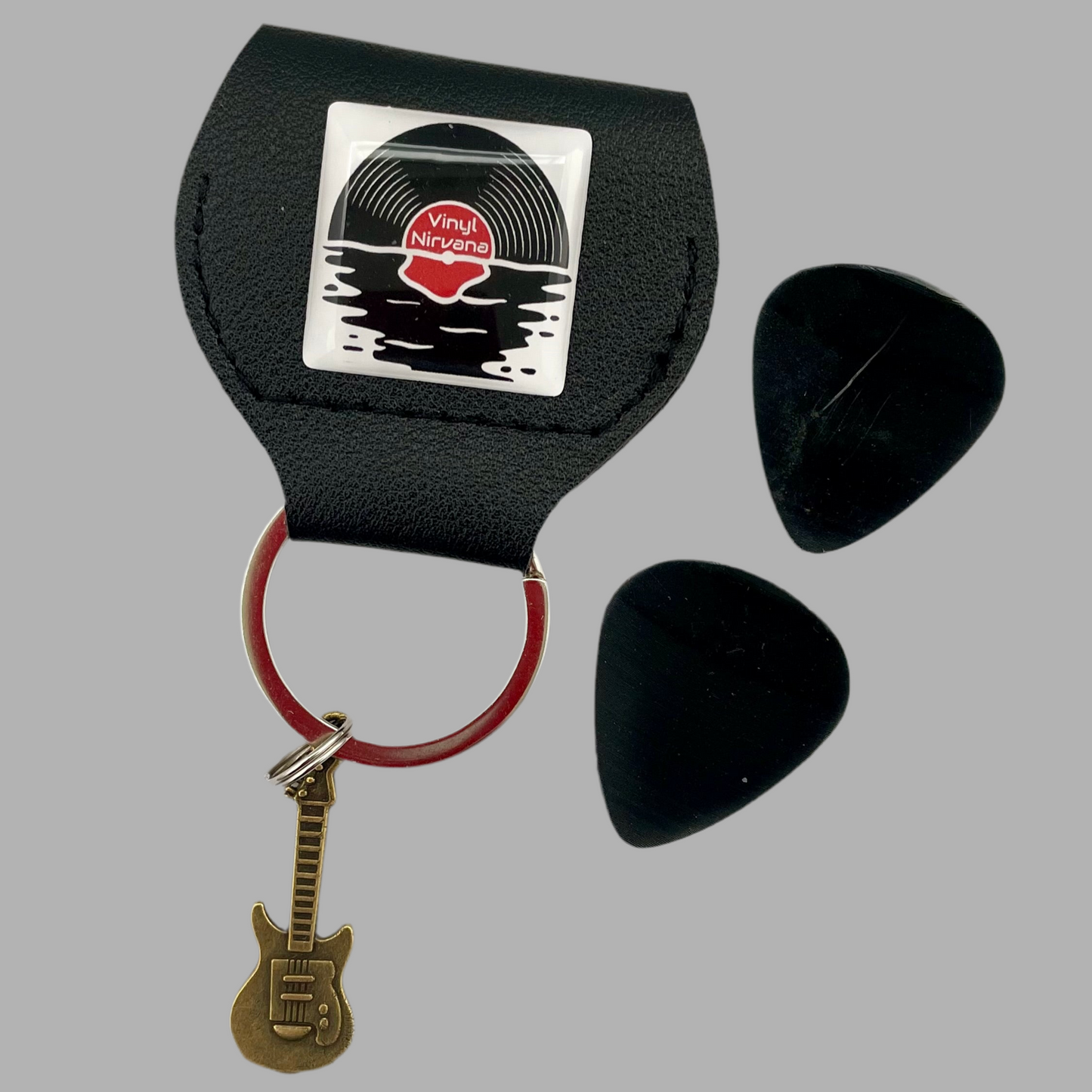 Guitar Pick Keyring with 2 x Picks made from Repurposed Vinyl Records