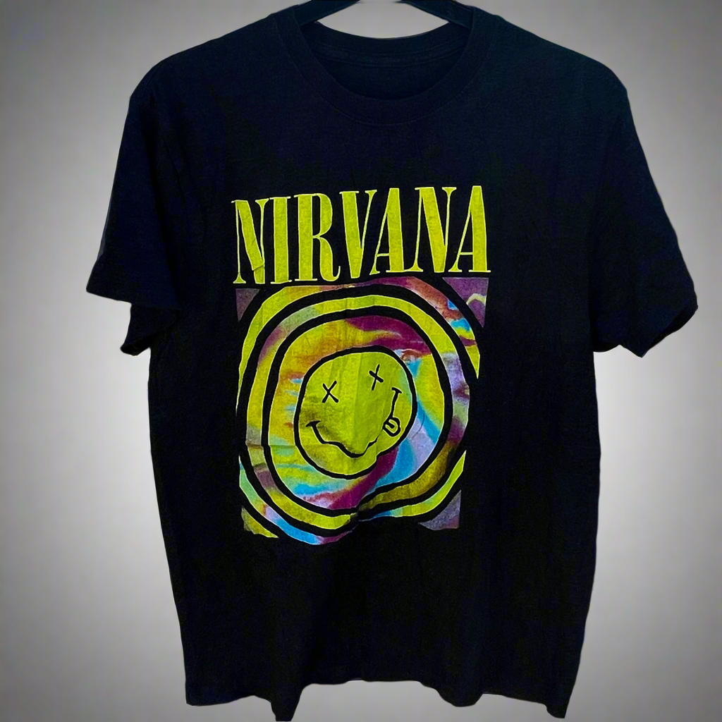 Nirvana - Grey 90s Smiley - Vintage T-Shirt (Women's S)