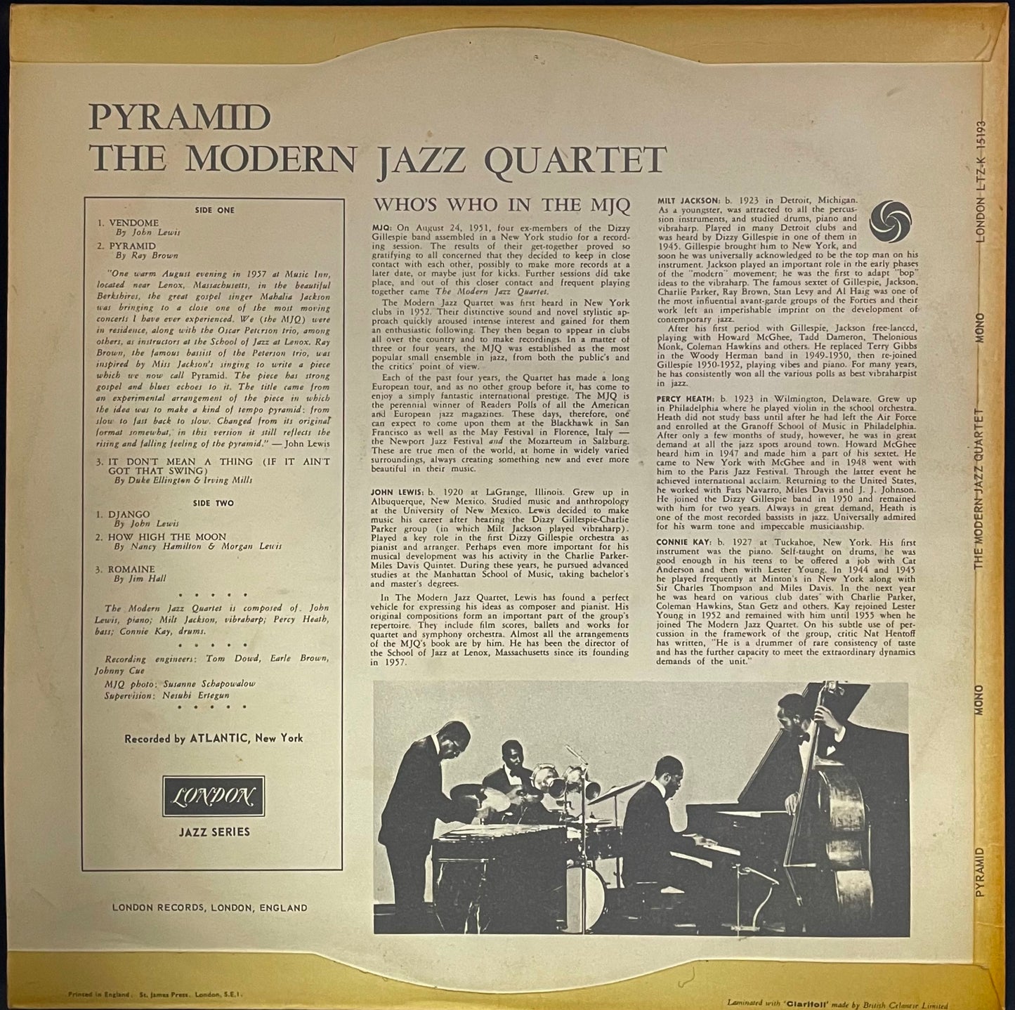 The Modern Jazz Quartet – Pyramid - USED Vinyl LP - MONO
