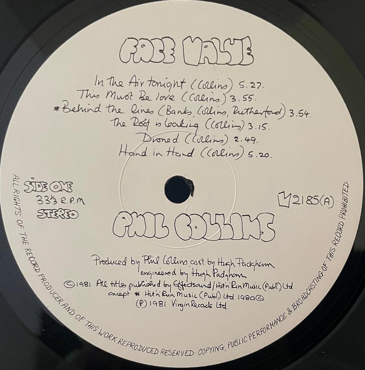 Phil Collins – Face Value - USED Vinyl 12" LP