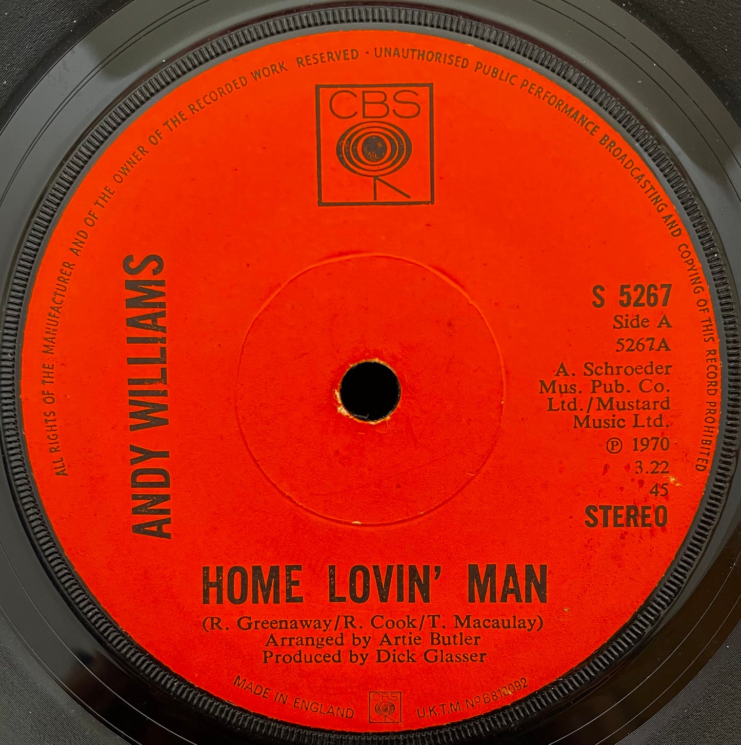 Andy Williams – Home Lovin' Man – USED Vinyl 7" Single