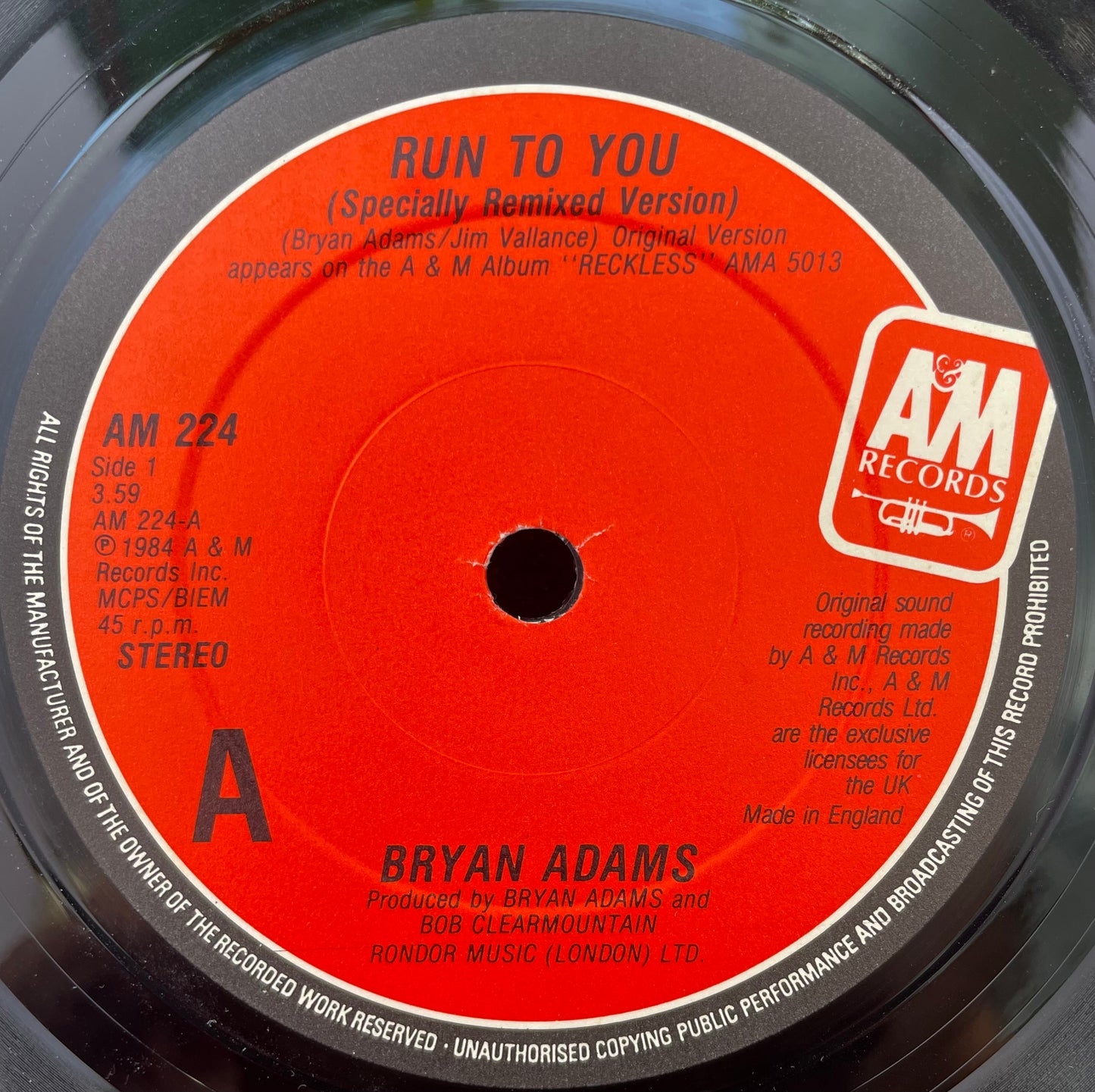 Bryan Adams – Run To You - USED Vinyl 7" Single