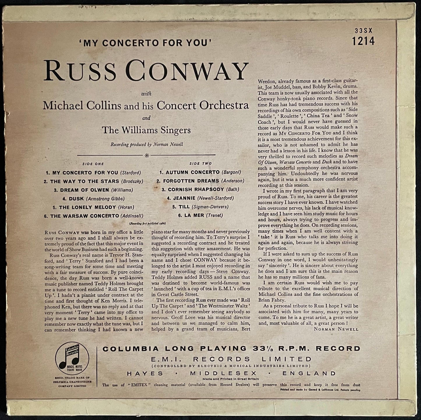 Russ Conway – My Concerto For You - USED Vinyl LP MONO