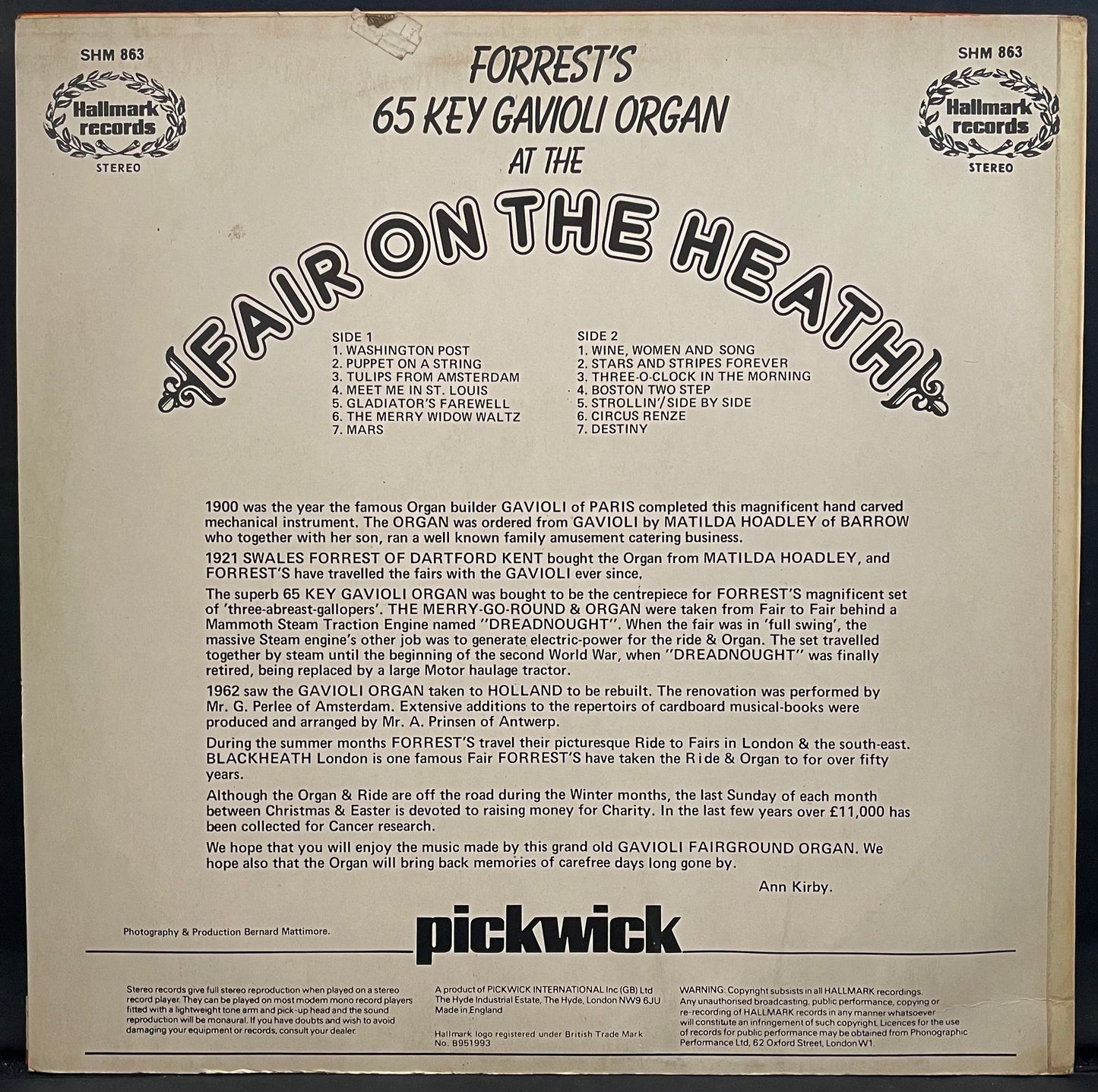 No Artist – Forrest's 65 Key Gavioli Organ At The Fair On The Heath – USED Vinyl LP