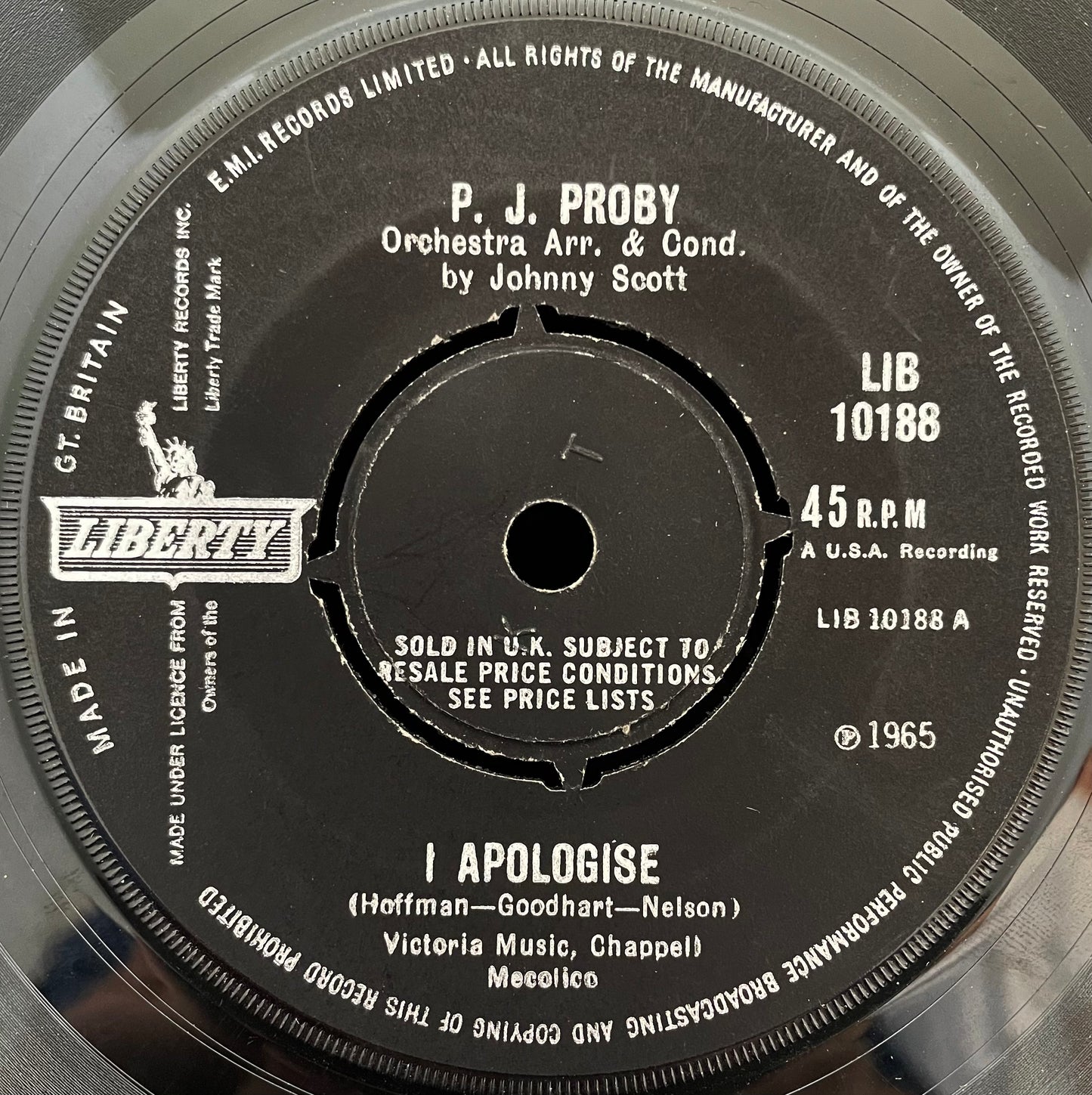 P.J. Proby – I Apologise – USED Vinyl 7" Single