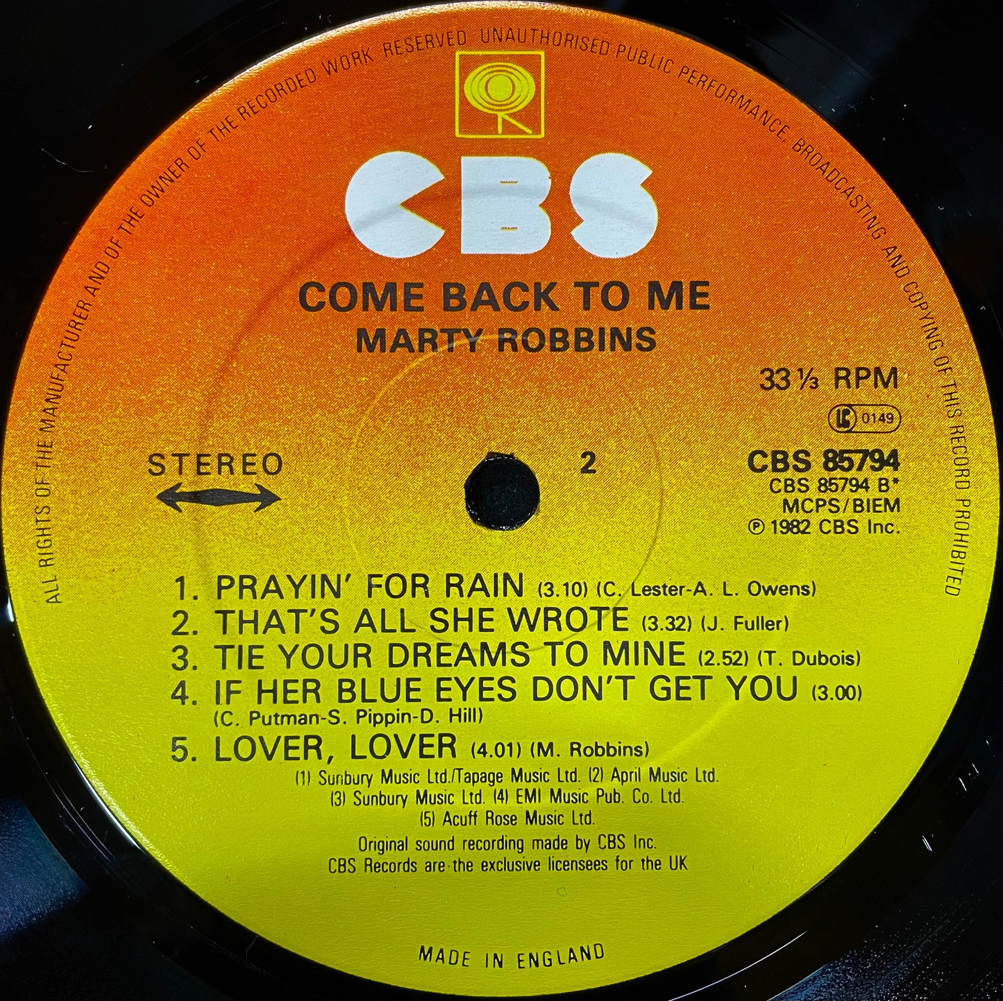 Marty Robbins – Come Back To Me - USED Vinyl LP