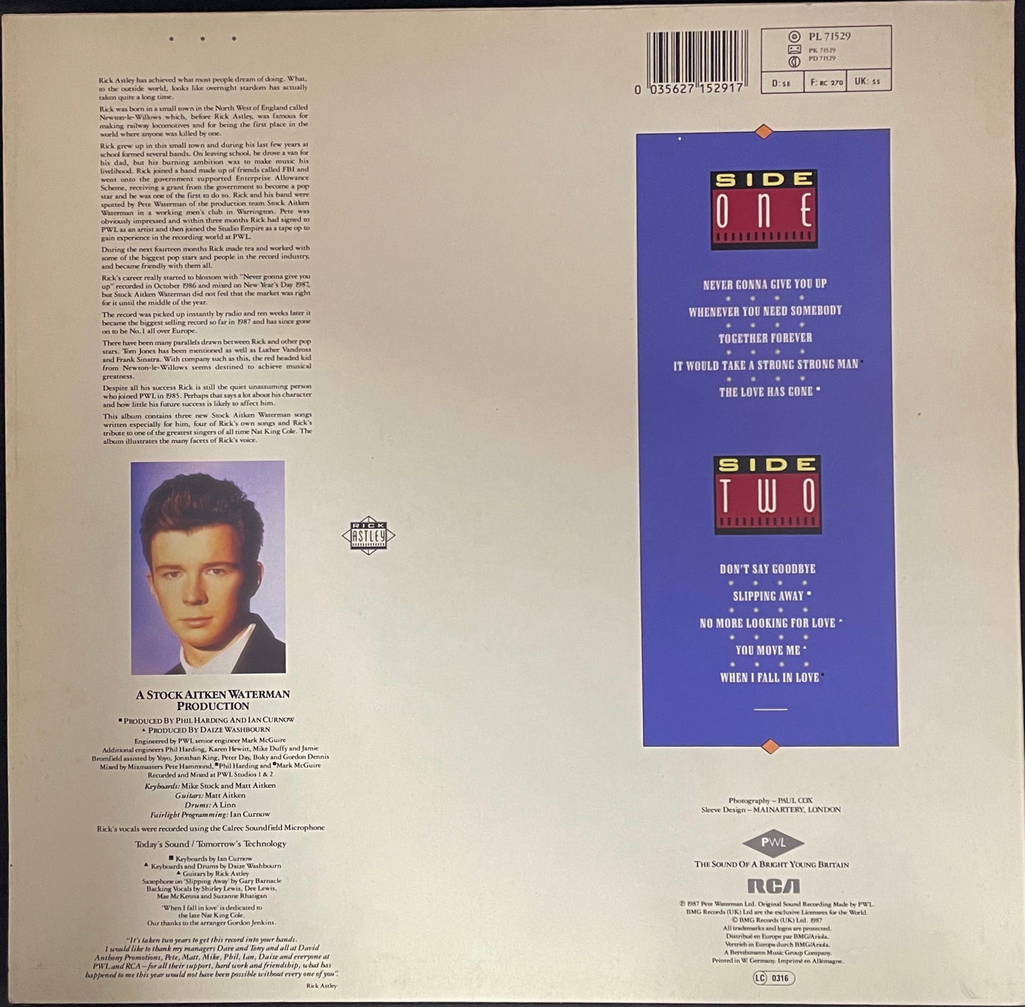 Rick Astley ‎– Whenever You Need Somebody - USED Vinyl LP