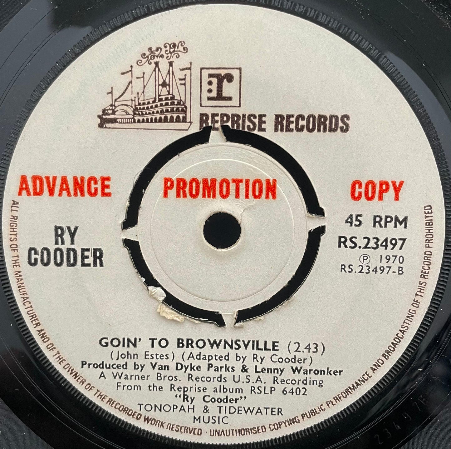 Ry Cooder–How Can A Poor Man Stand Such Times And Live–USED Vinyl 7" Single PROMO