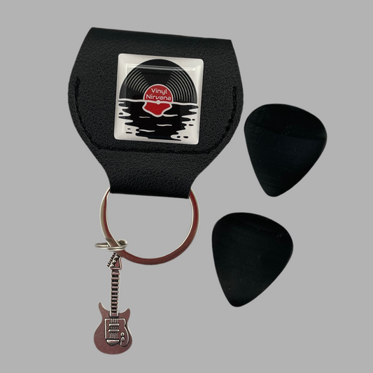 Guitar Pick Keyring with 2 x Picks made from Repurposed Vinyl Records