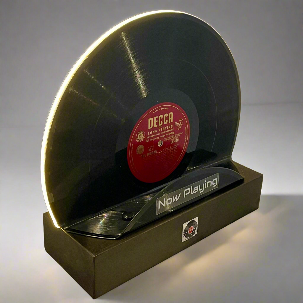 The ‘Decca’ Dimmable LED Table Lamp & ‘Now Playing’ Record Stand