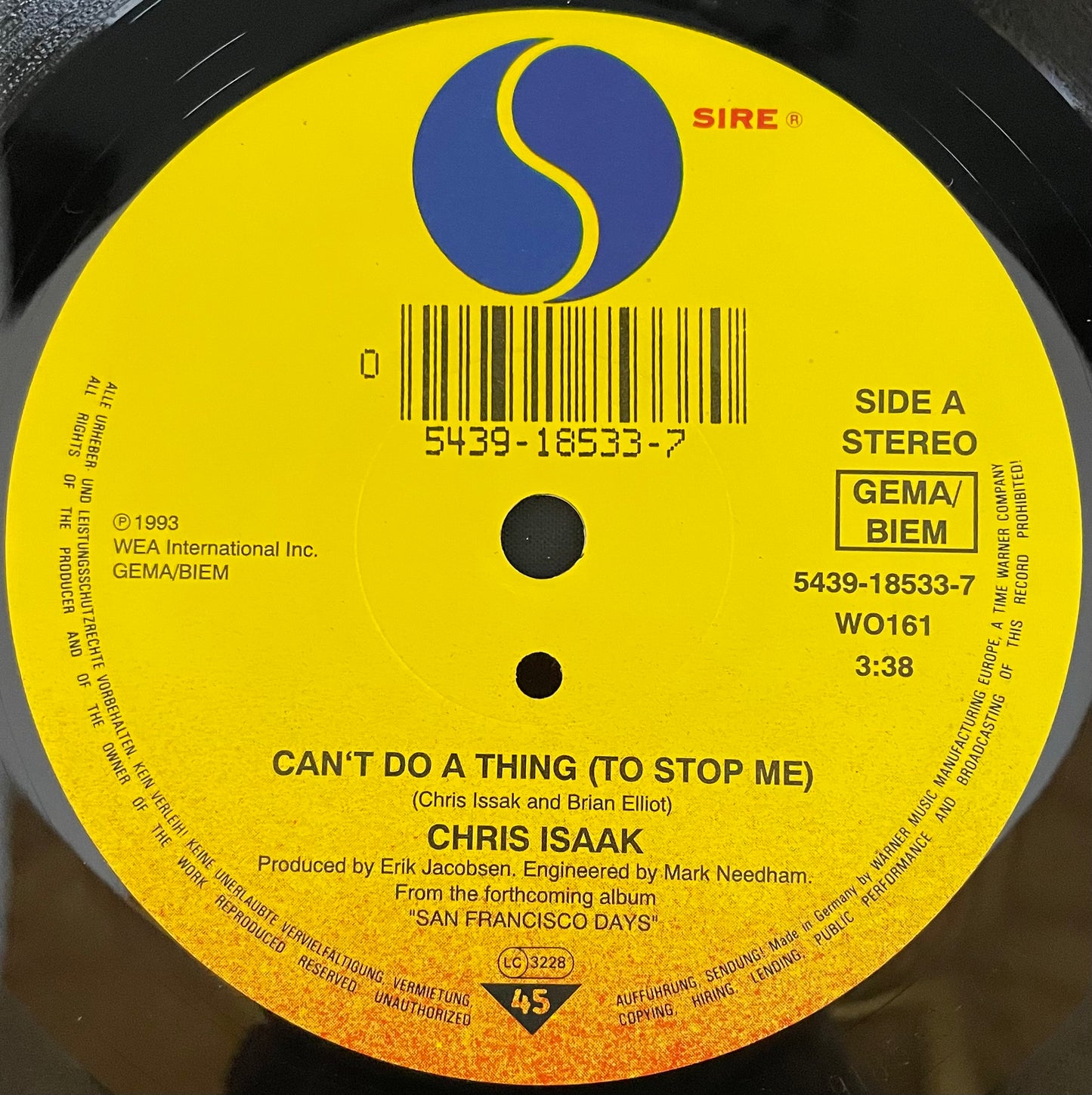 Chris Isaak ‎– Can't Do A Thing (To Stop Me) - USED Vinyl 7" Single