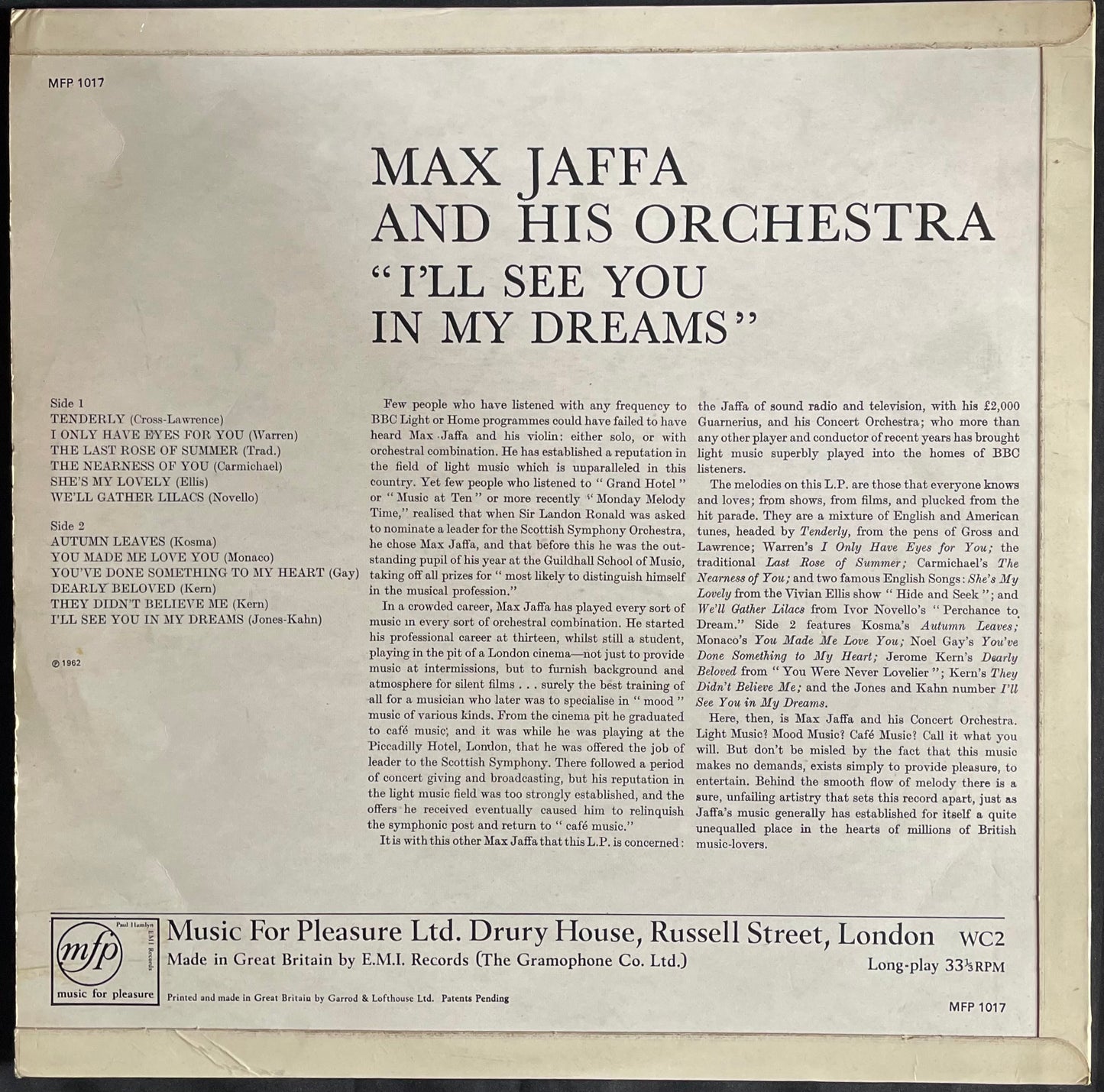 Max Jaffa – I'll See You In My Dreams - USED Vinyl LP MONO