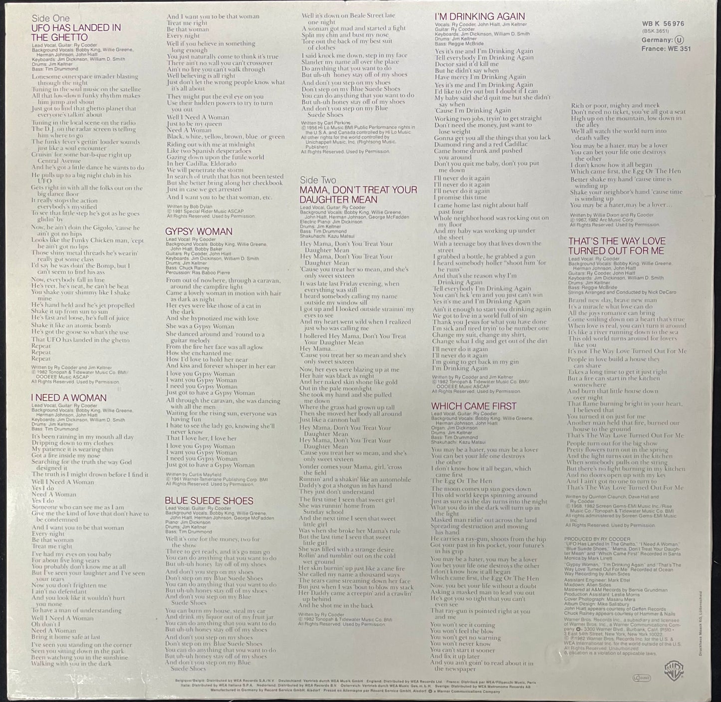 Ry Cooder – The Slide Area – I Love Rock 'N Roll - USED Vinyl LP