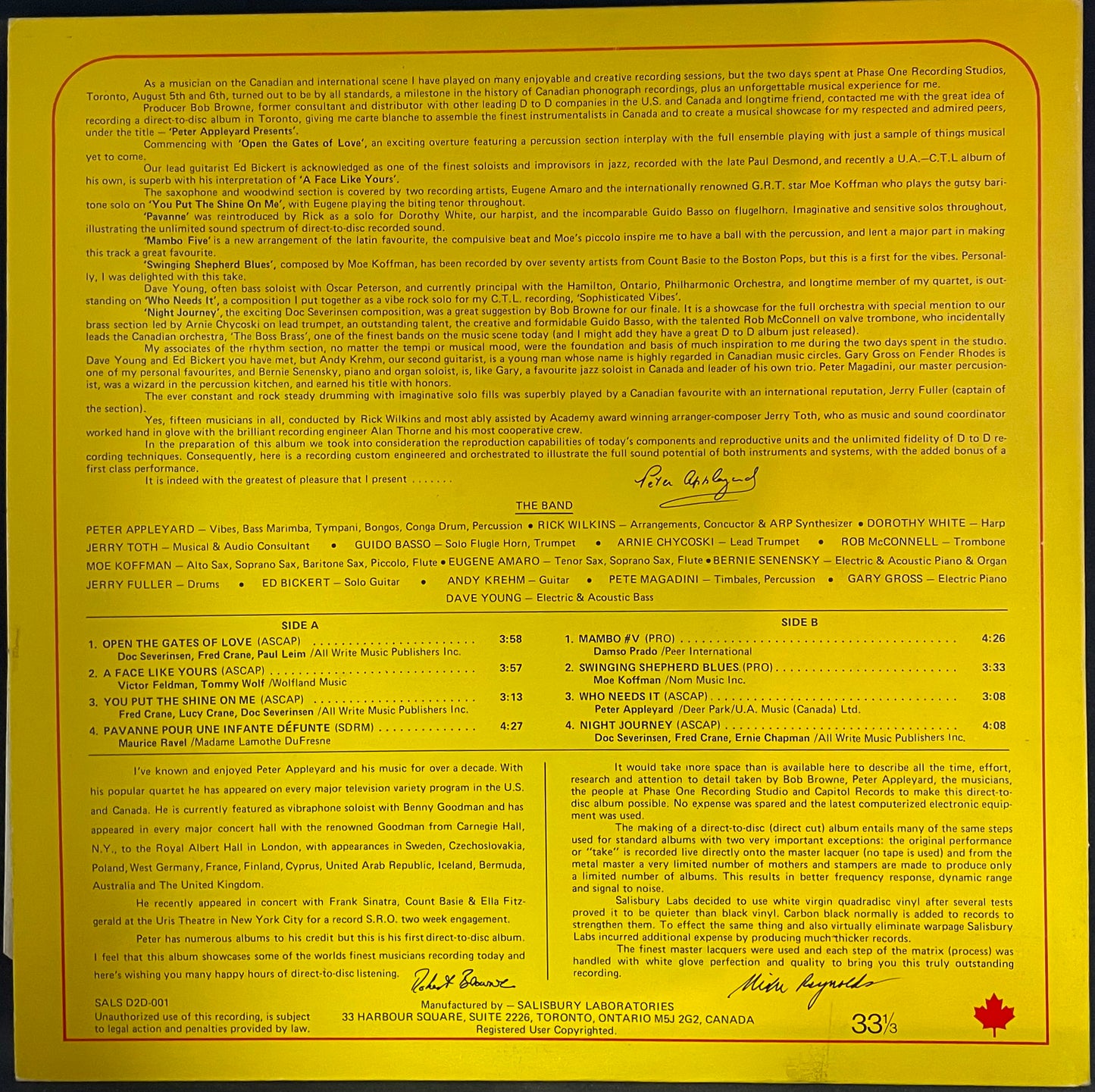 Peter Appleyard – Presents - USED Vinyl LP White