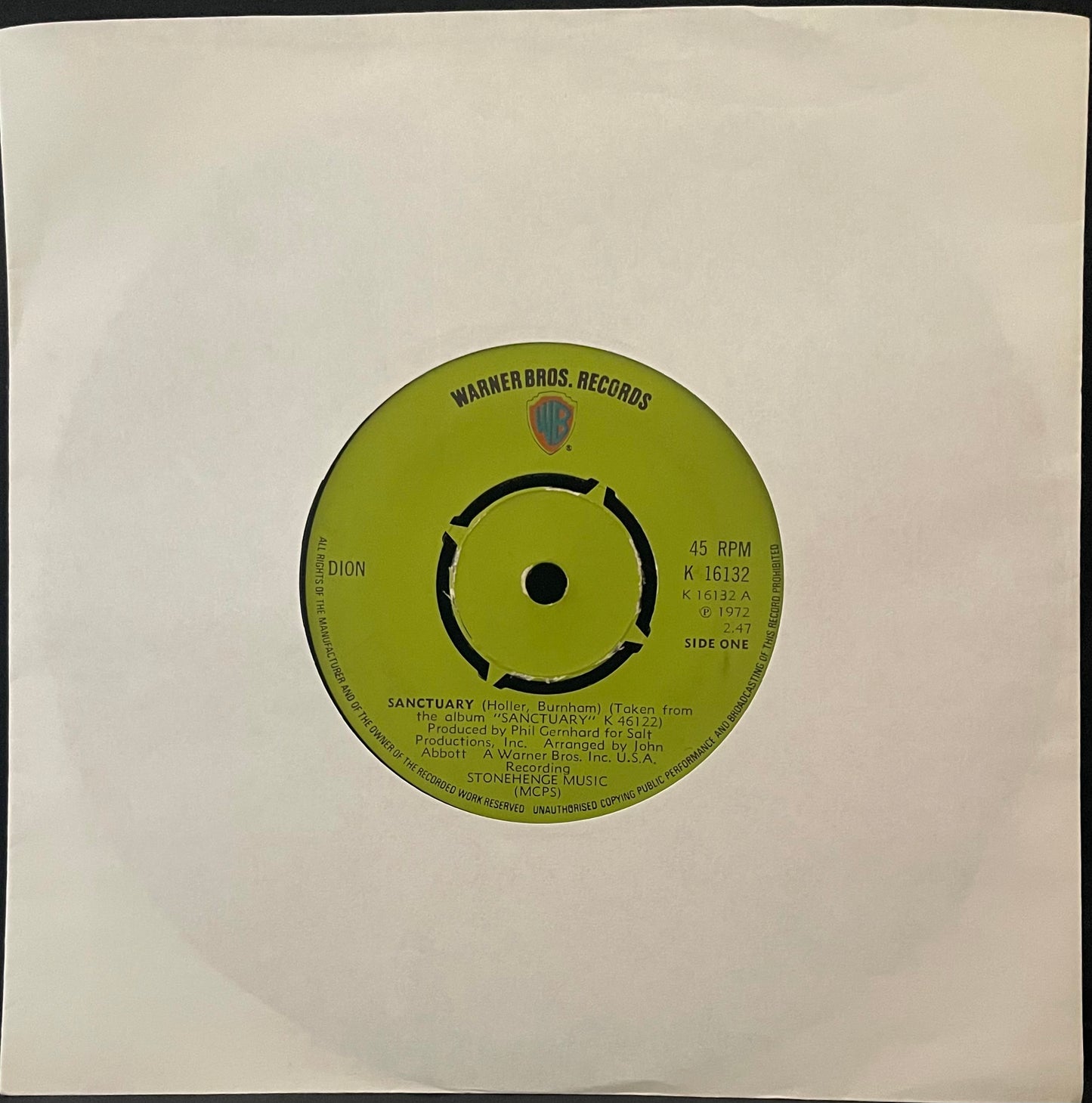 Dion – Sanctuary - USED Vinyl 7" Single