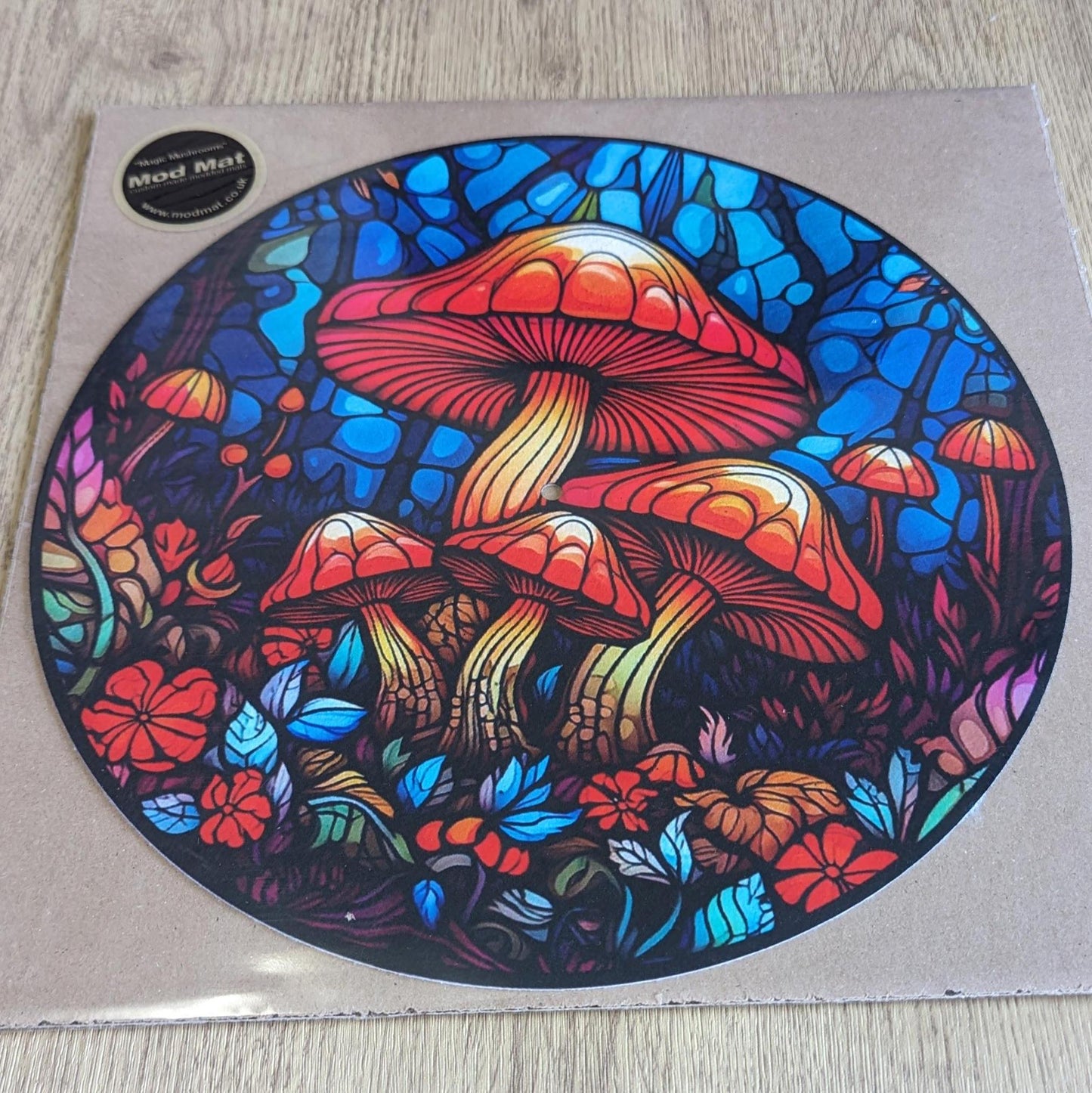 Stain Glass Effect Magic Mushrooms Slip Mat for turntable